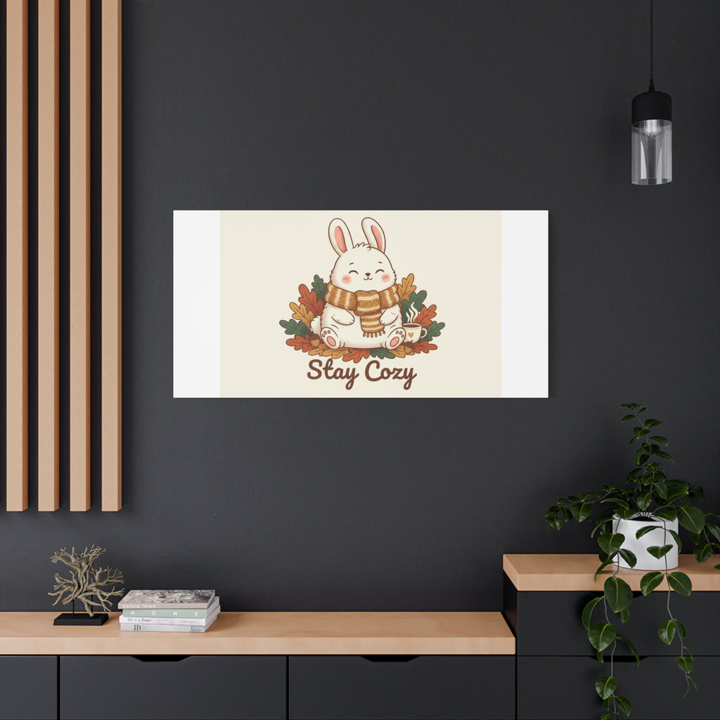 Cozy Bunny Illustration Canvas | Cute Critter Winter Forest Art