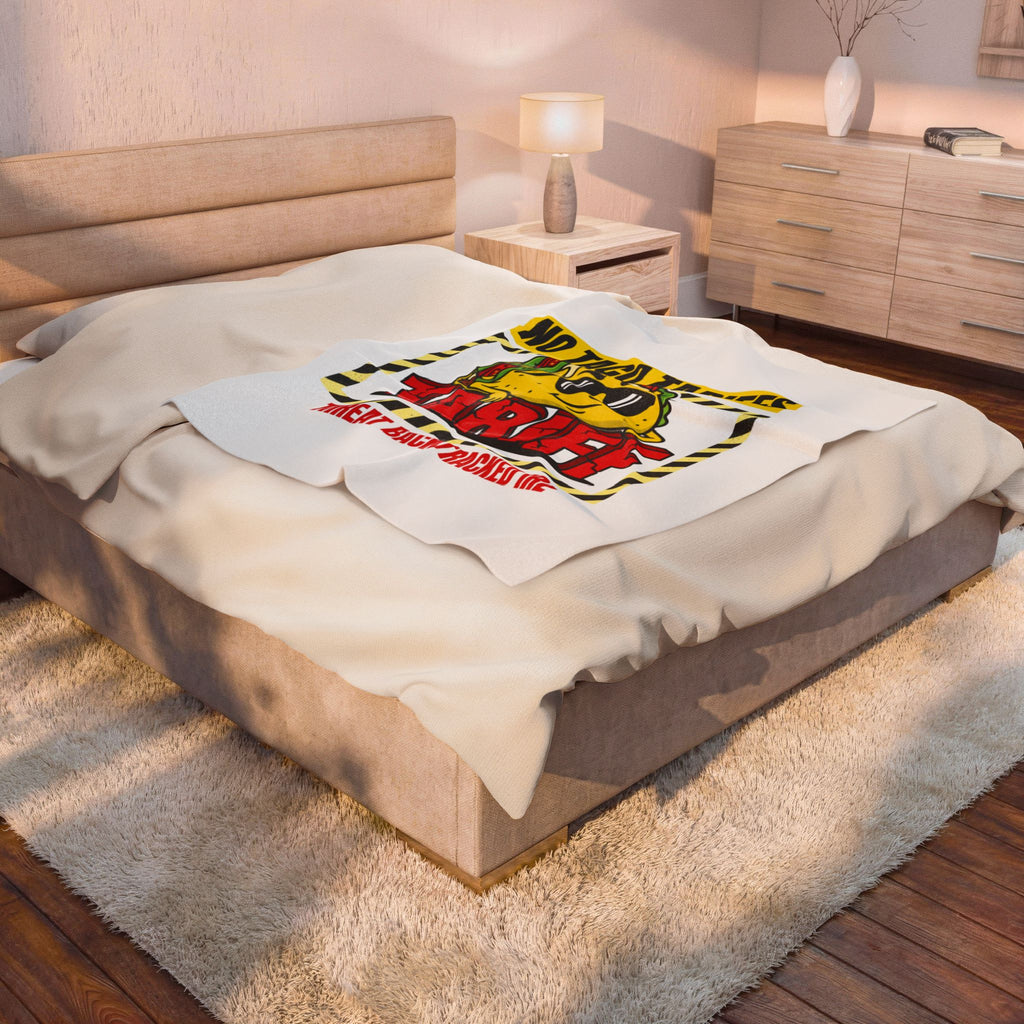 No Taco Tariffs Taco Pun Velveteen Plush Blanket | Tariff Backtrack Political Meme