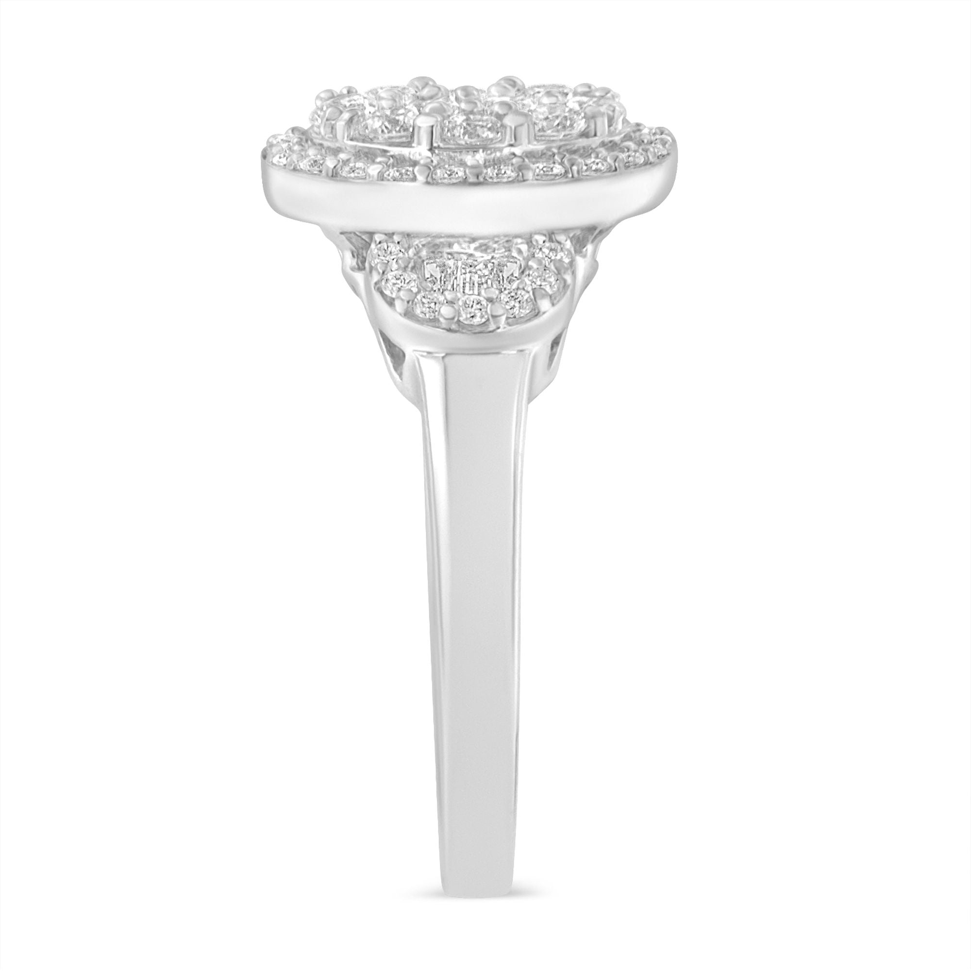 10K White Gold 1.0 Cttw Diamond Oval Cluster with Halo Vintage-Inspired Art Deco Buckle Style Statement Ring (G-H Color, SI1-SI2 Clarity) - Size 7