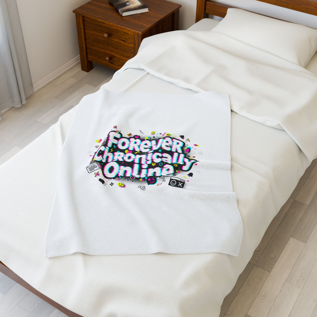 Forever Chronically Online Velveteen Blanket | brainrot, internet meme culture