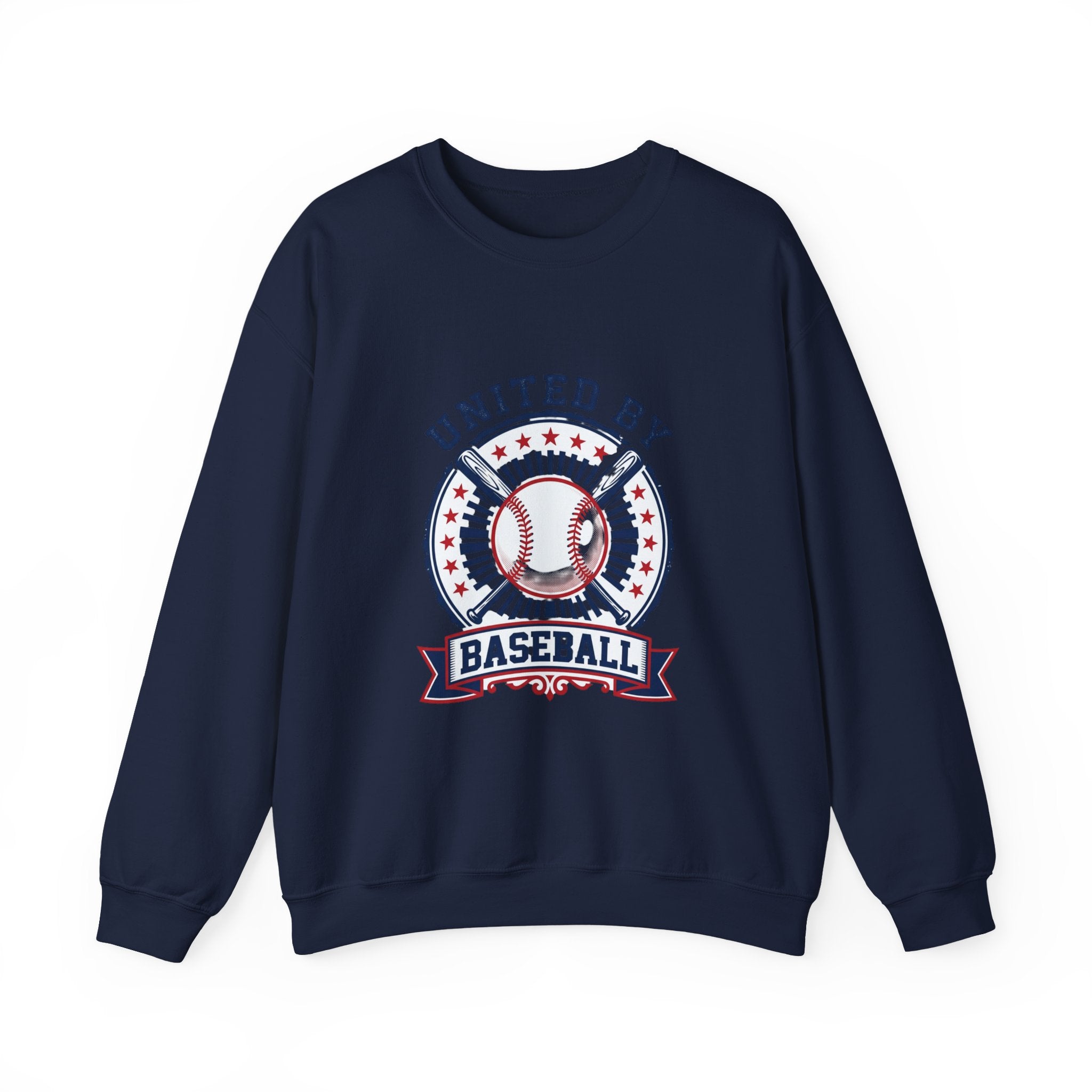 United by Baseball Crewneck Sweatshirt | Patriotic Baseball Graphic, Vintage Red White Blue