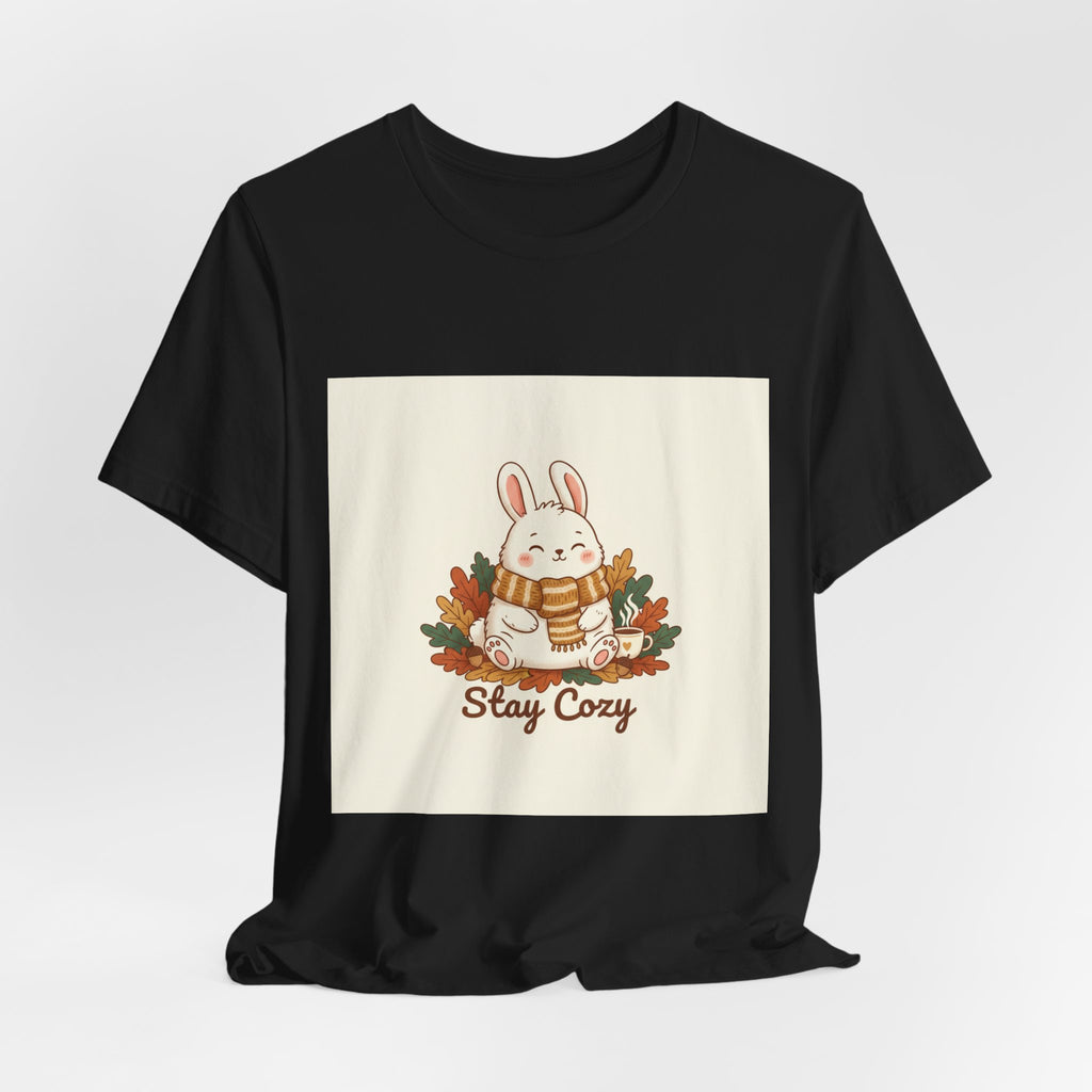 Stay Cozy Bunny T-Shirt | cute animal illustration, winter forest art