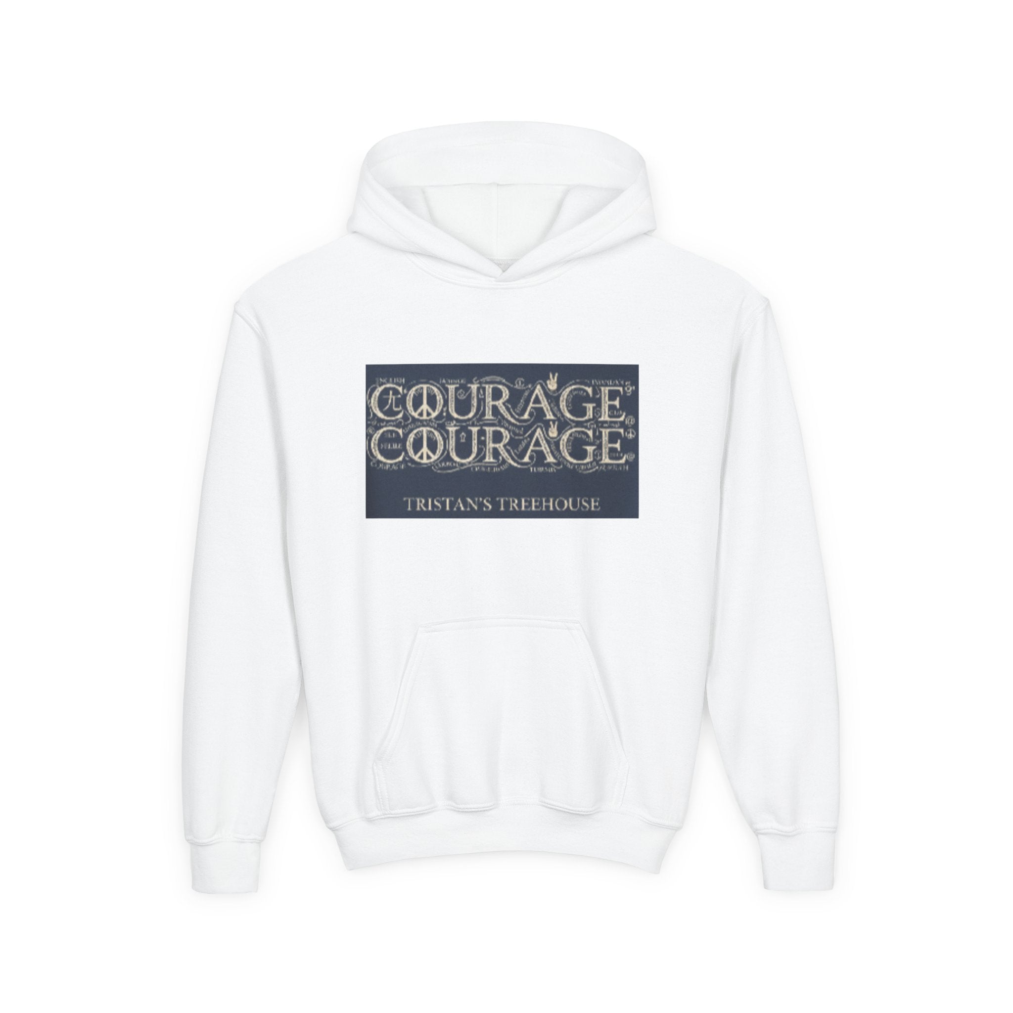 Youth Hoodie — 'Courage' Front & 'Peace Is a Universal Language' Back Graphic Sweatshirt