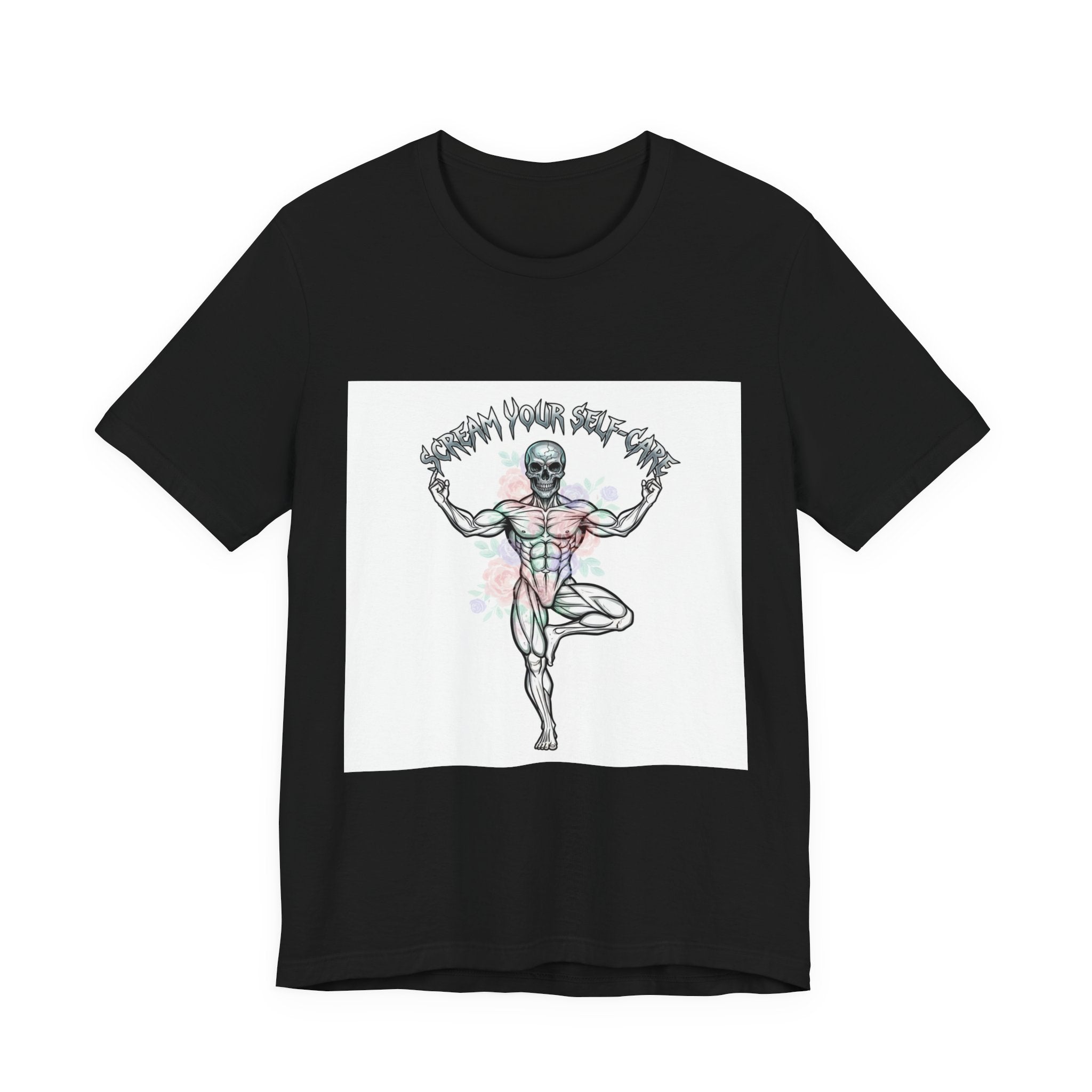 Hard Rock Motivational Skull Yoga Tee | metal font shirt, gothic wellness quote