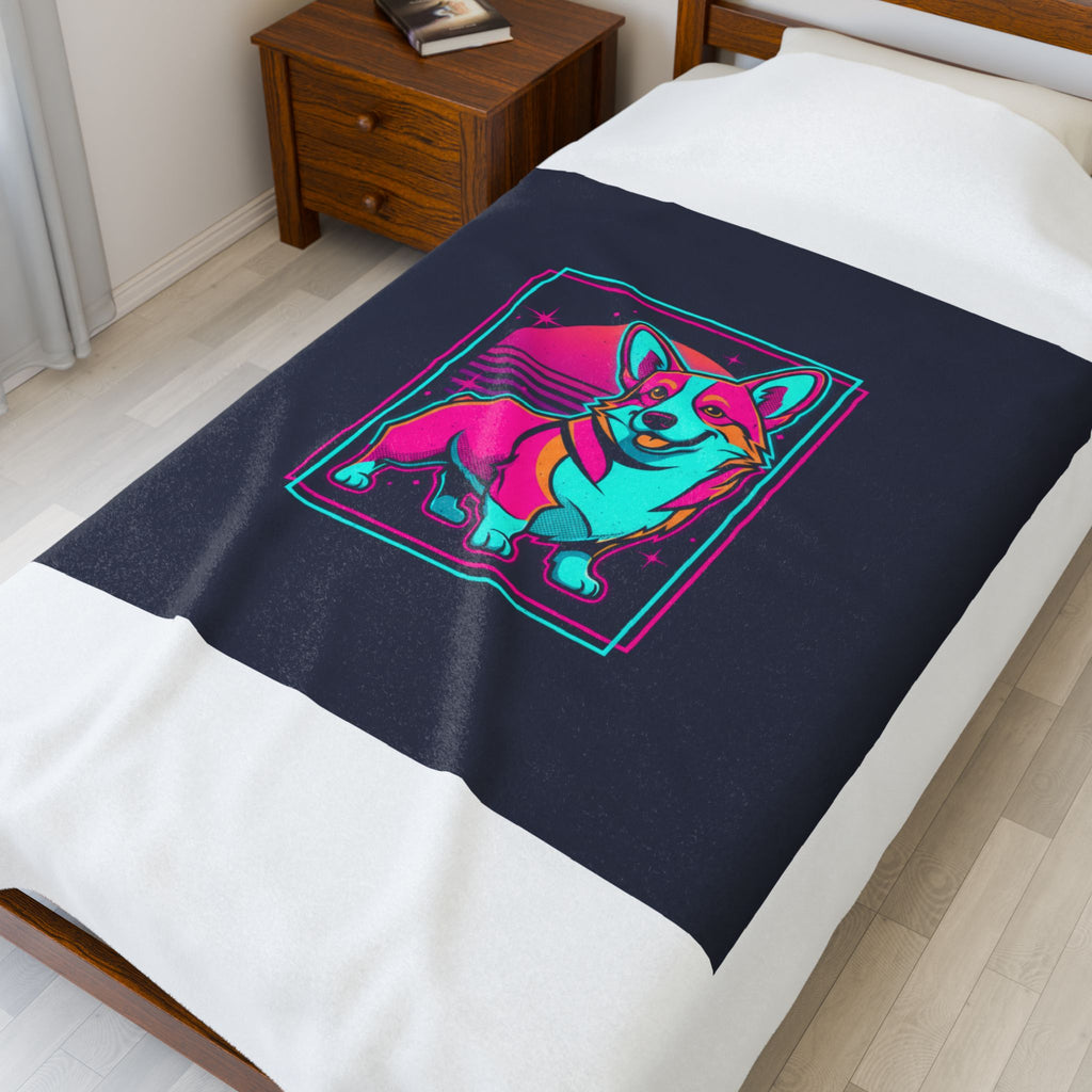 Neon Corgi Illustration Velveteen Blanket | Friendship Valentine, Platonic Love