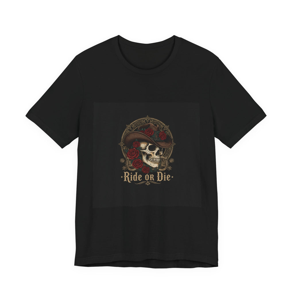 Ride or Die Skull Cowboy Tee | western skull art, gothic Americana