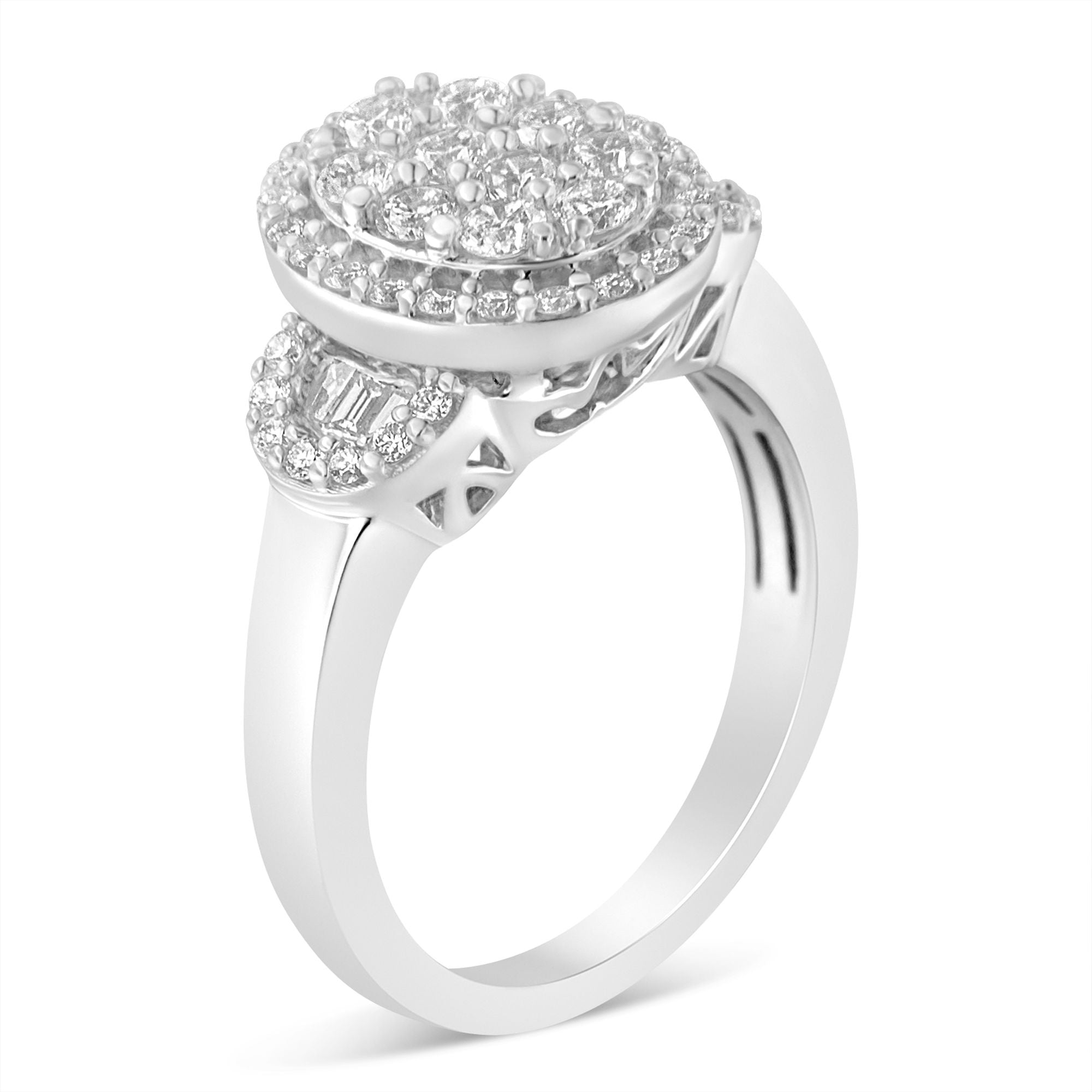10K White Gold 1.0 Cttw Diamond Oval Cluster with Halo Vintage-Inspired Art Deco Buckle Style Statement Ring (G-H Color, SI1-SI2 Clarity) - Size 7