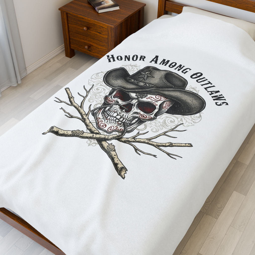 Western Skull Illustration Velveteen Plush Blanket | Western-Gothic, gothic Americana