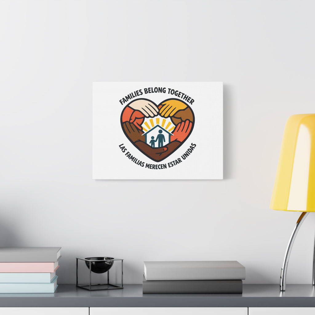 Families Belong Together Canvas, family unity solidarity, bilingual inclusive decor