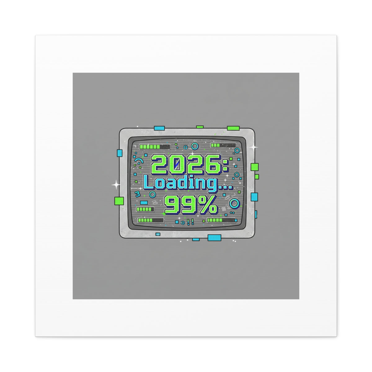 2026 Loading 99% Canvas | NYE countdown, retro system interface