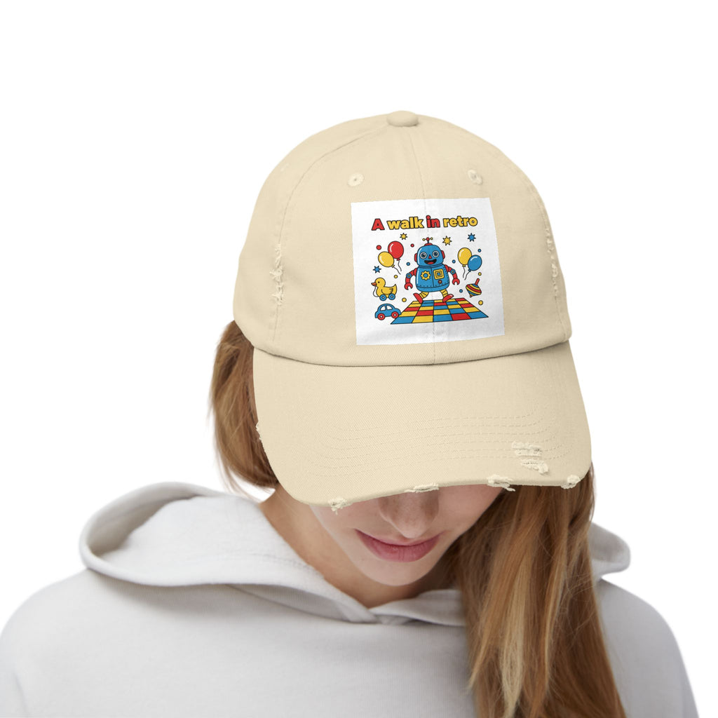 Retro Robot Baseball Cap - "A Walk in Retro" Distressed Patch Hat