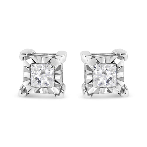 .925 Sterling Silver 1/2 Cttw Miracle Set Princess-cut Diamond Solitaire Stud Earrings (I-J Color, SI1-SI2 Clarity)