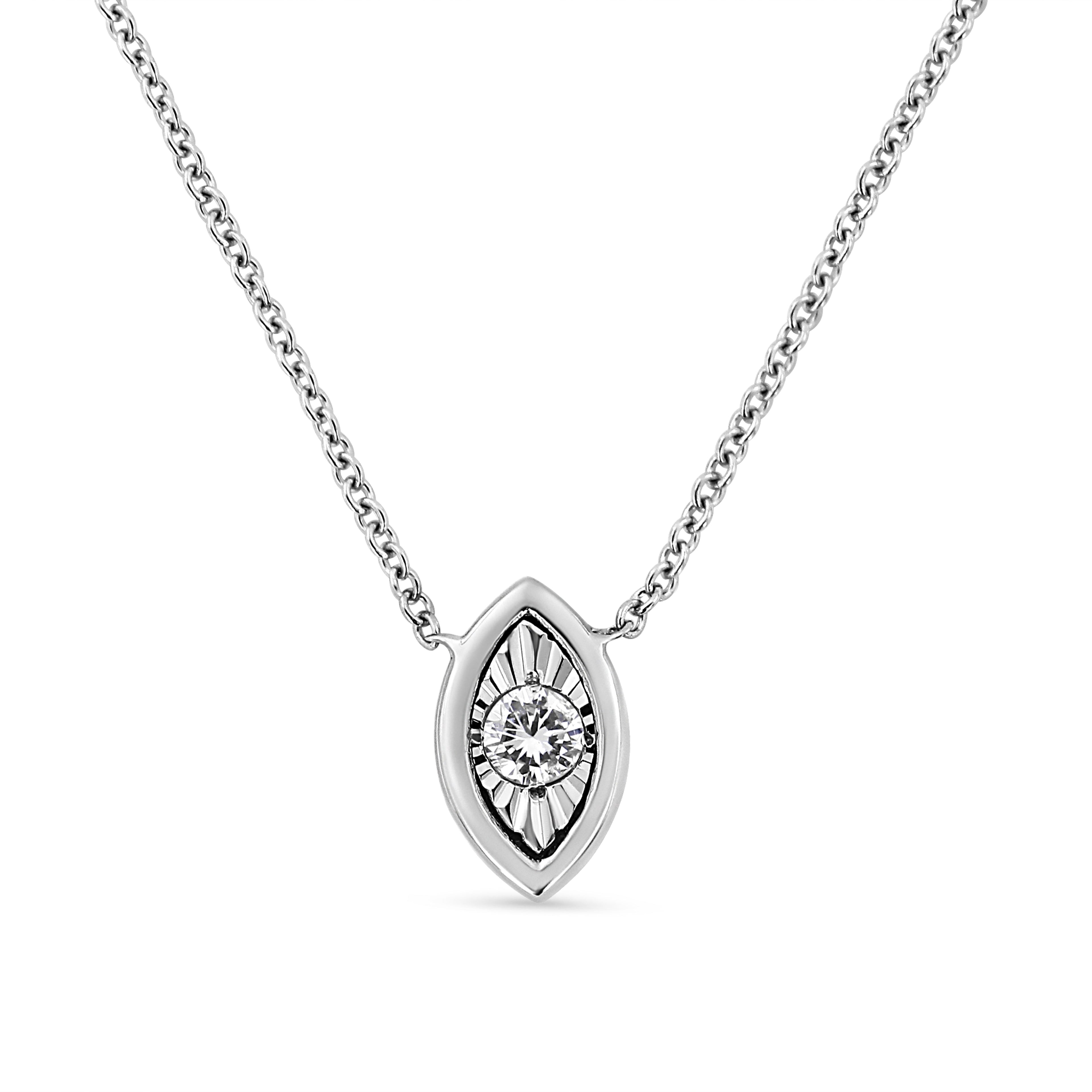 10K White Gold 1/10 Cttw Miracle Set Round-Cut Diamond Square Shape 18" Pendant Necklace (H-I Color, SI2-I1 Clarity)