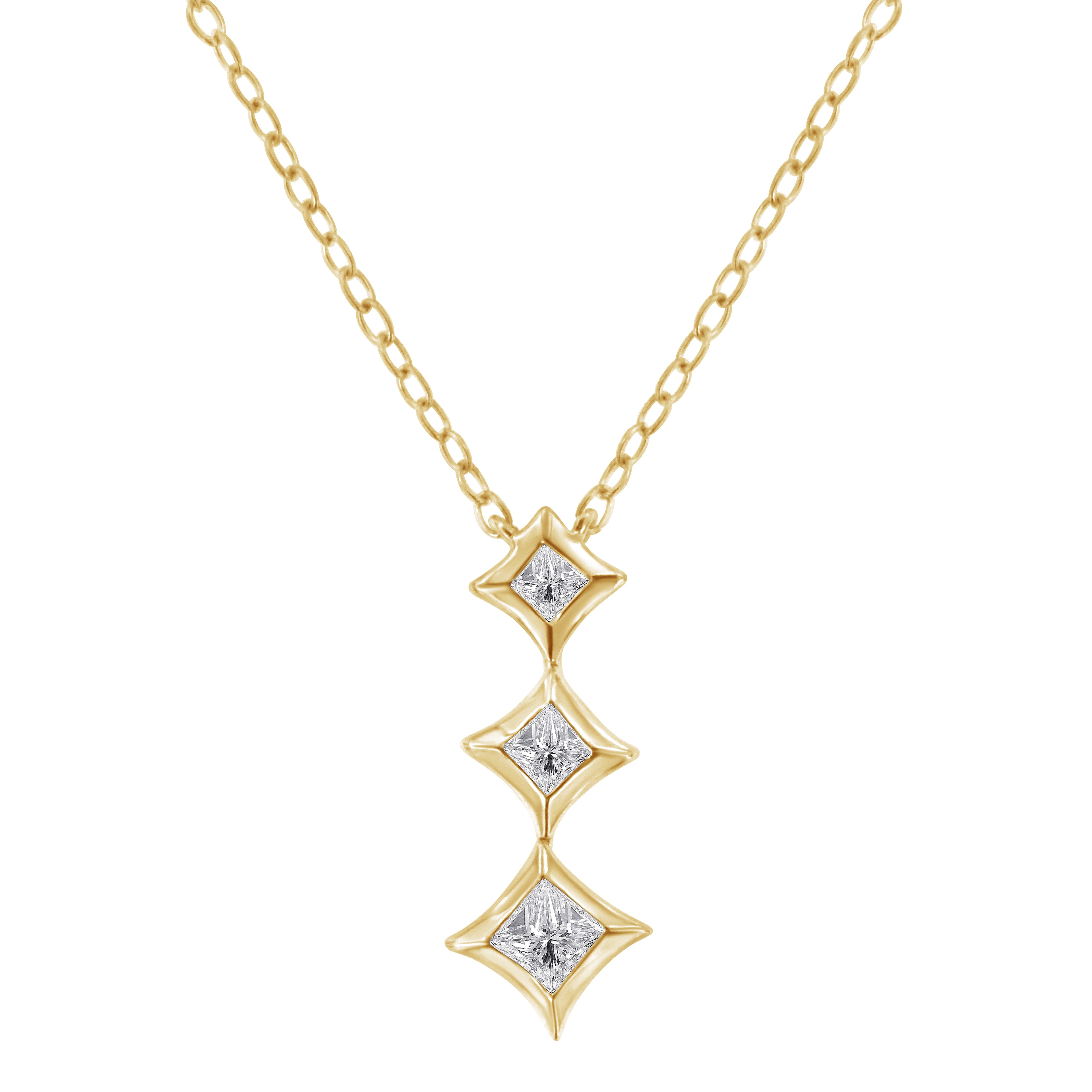 10K White Gold 1/5 Cttw Princess Cut Diamond 3 Stone Drop 18" Pendant Necklace (H-I Color, SI2-I1 Clarity)
