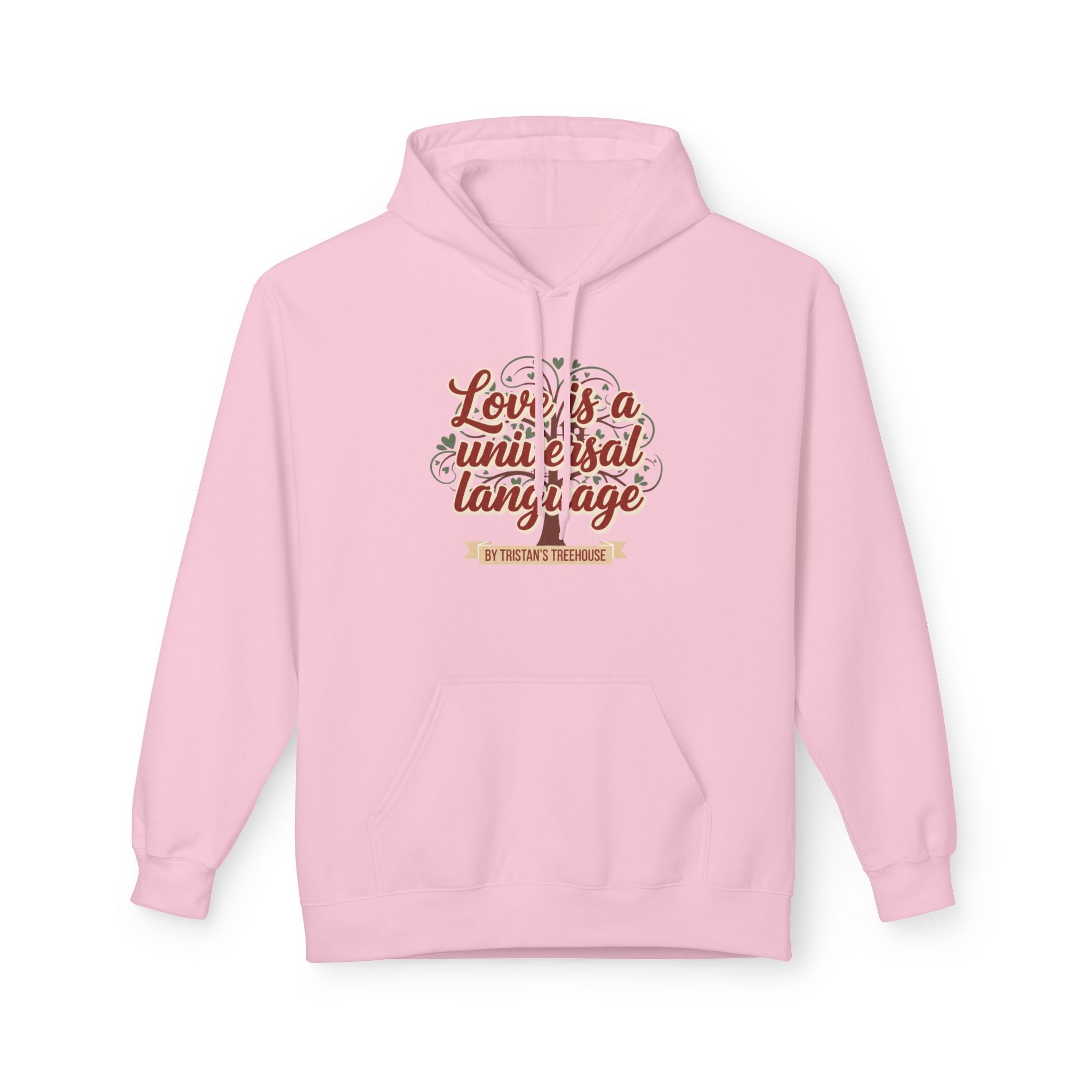 Hoodie — “Love is a Universal Language” Cozy Retro Cabin Graphic Hoodie