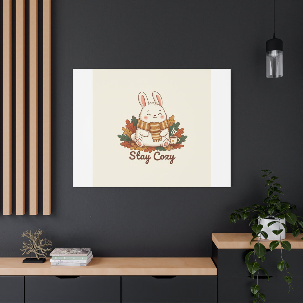 Cozy Bunny Illustration Canvas | Cute Critter Winter Forest Art