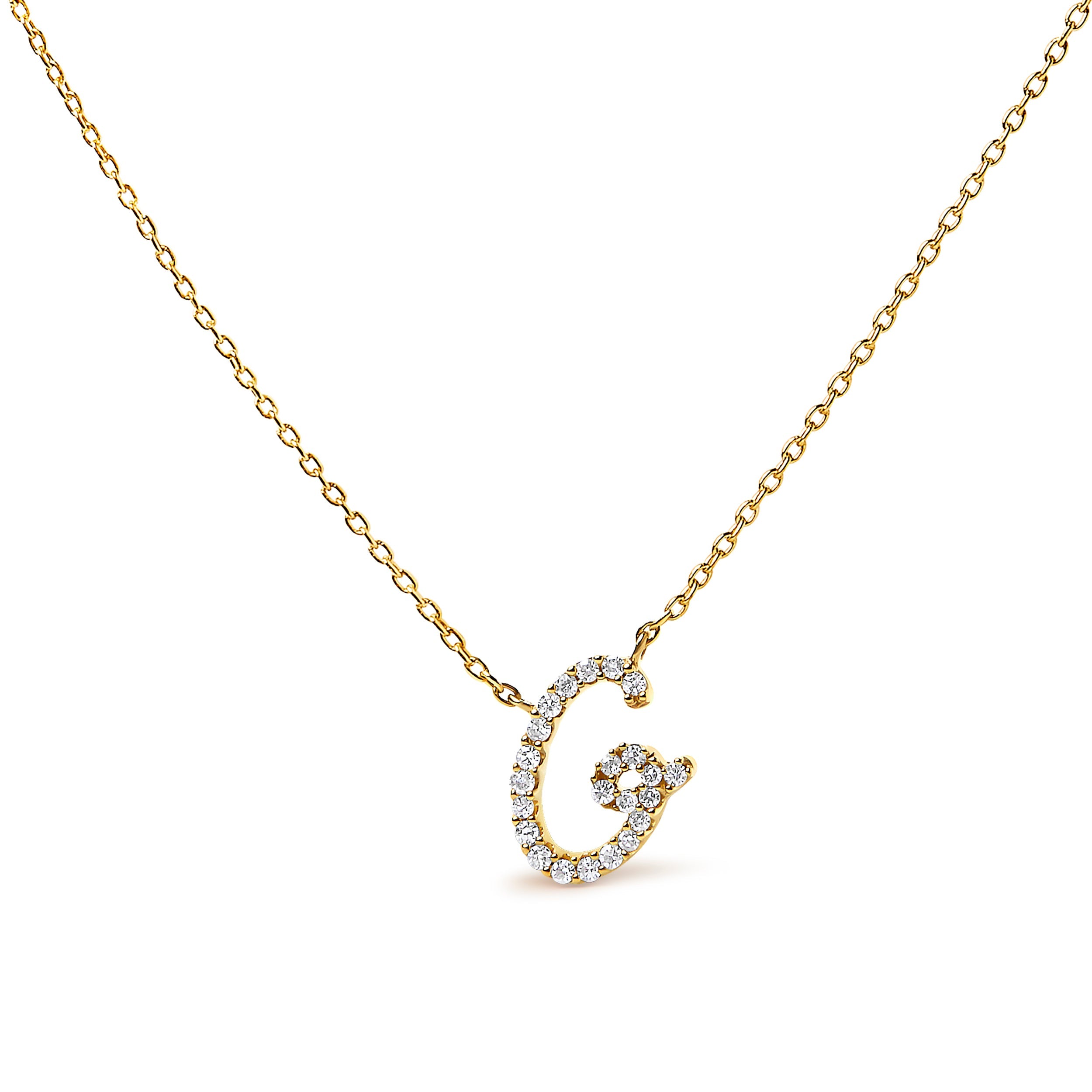 10K White Gold Diamond Accent "A" Initial Script Style Pendant Necklace