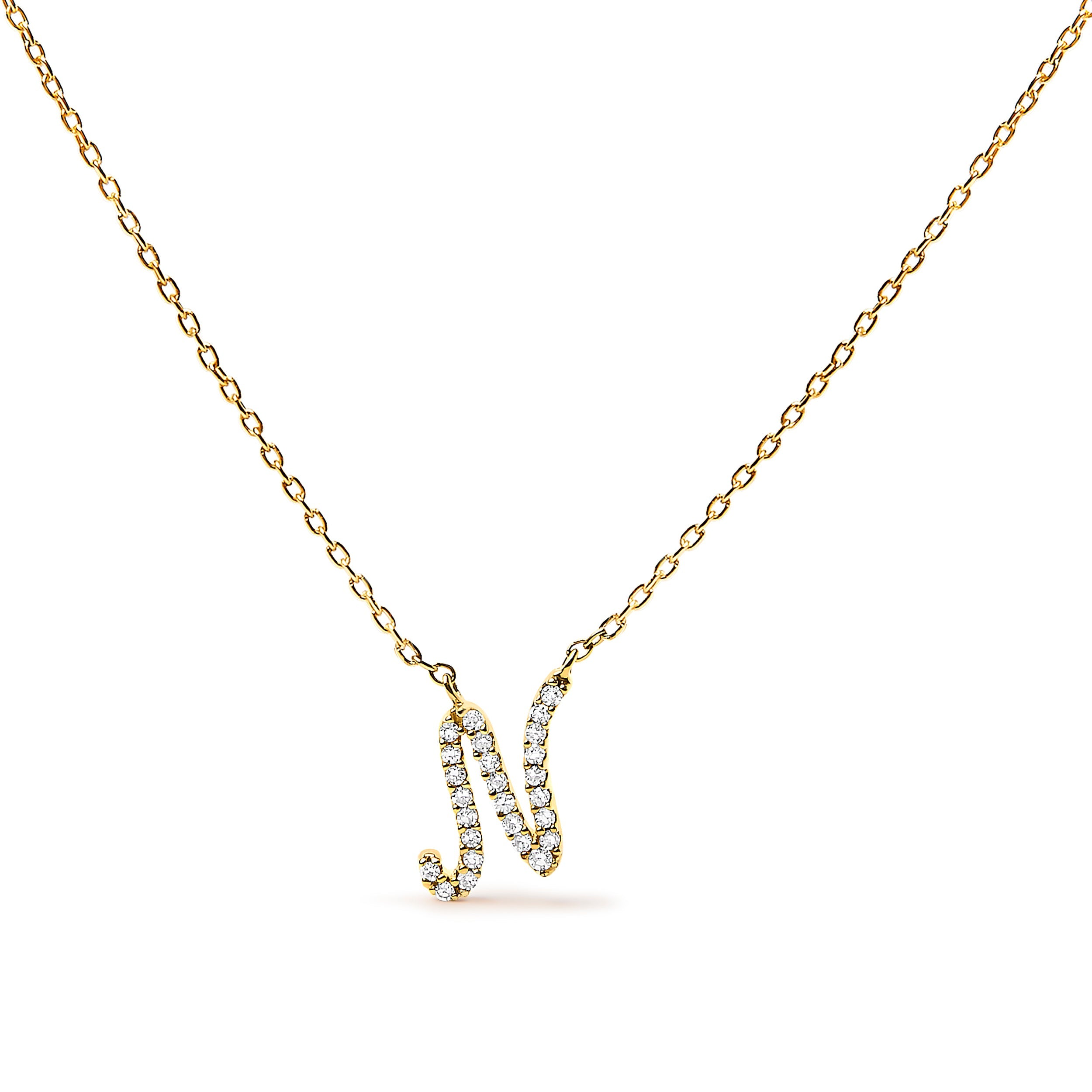 10K White Gold Diamond Accent "A" Initial Script Style Pendant Necklace