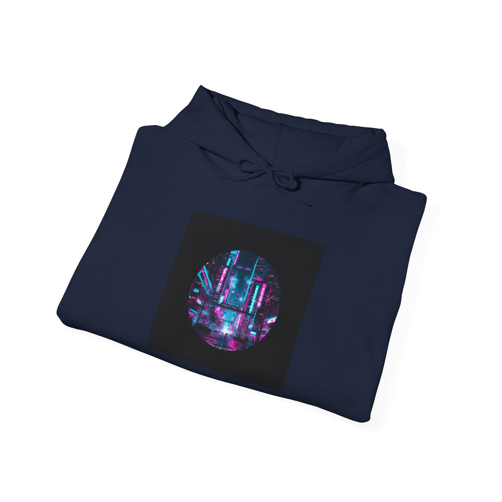 Neon Cyberpunk Skyline Hoodie | synthwave skyline, future city art