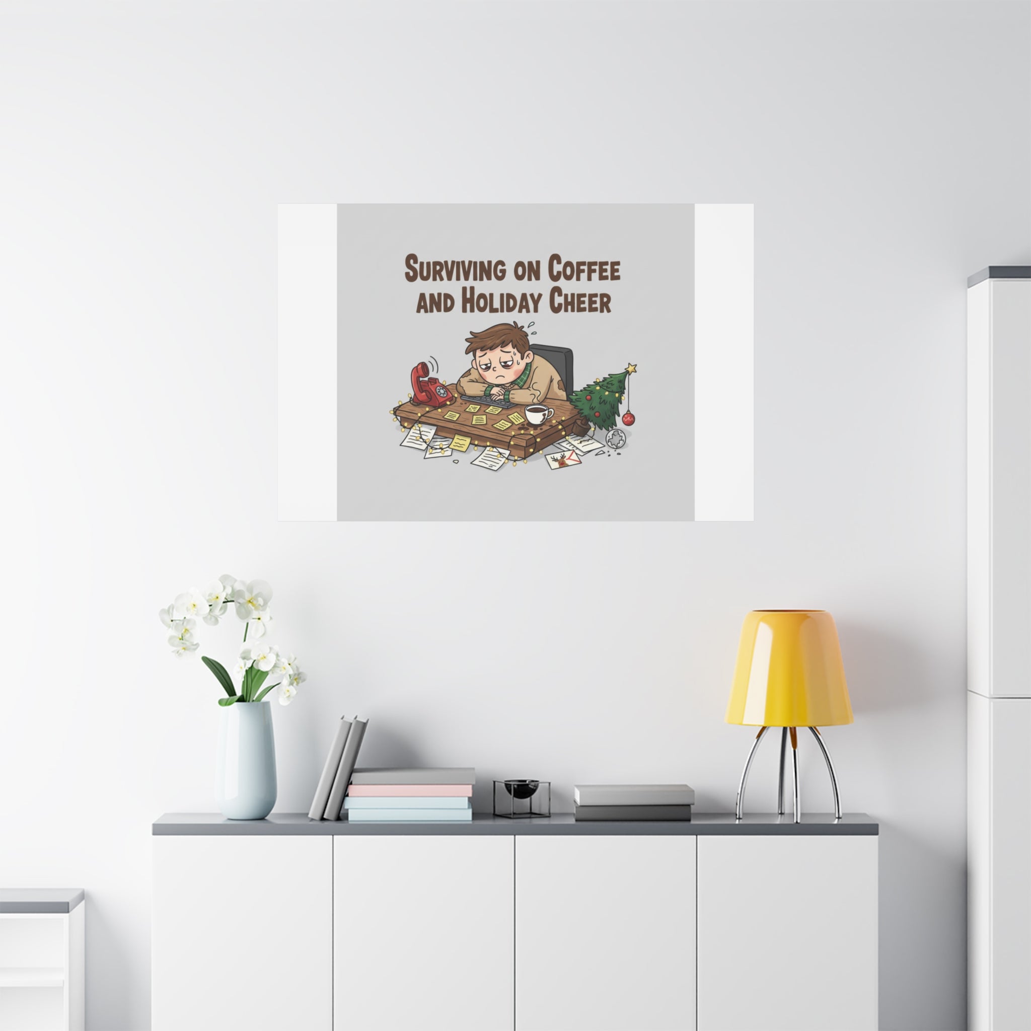 Surviving on Coffee and Holiday Cheer Canvas | Holiday Burnout, Festive But Tired