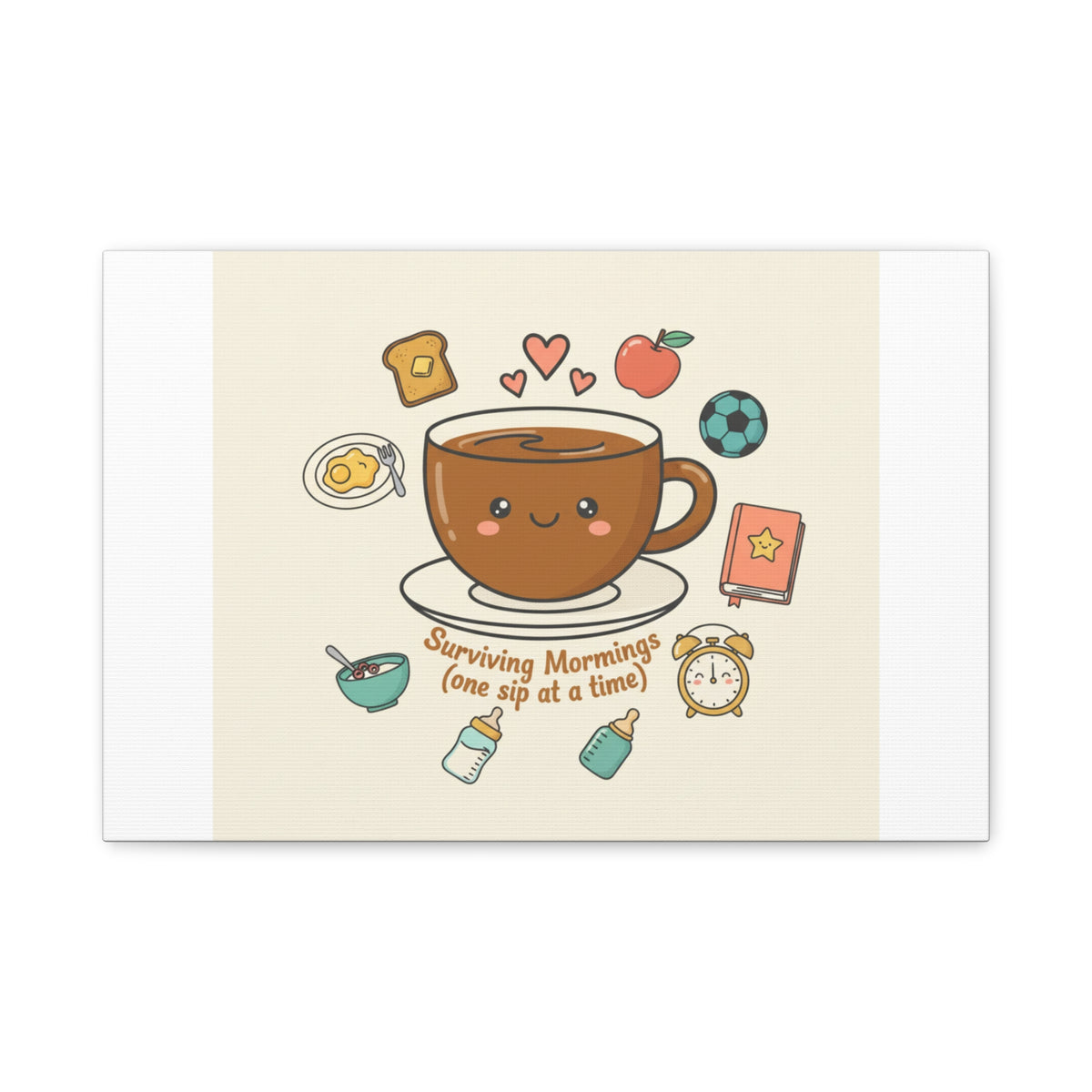 Surviving Mornings (One Sip at a Time) Canvas | Parenting Morning Humor, Coffee & Kids