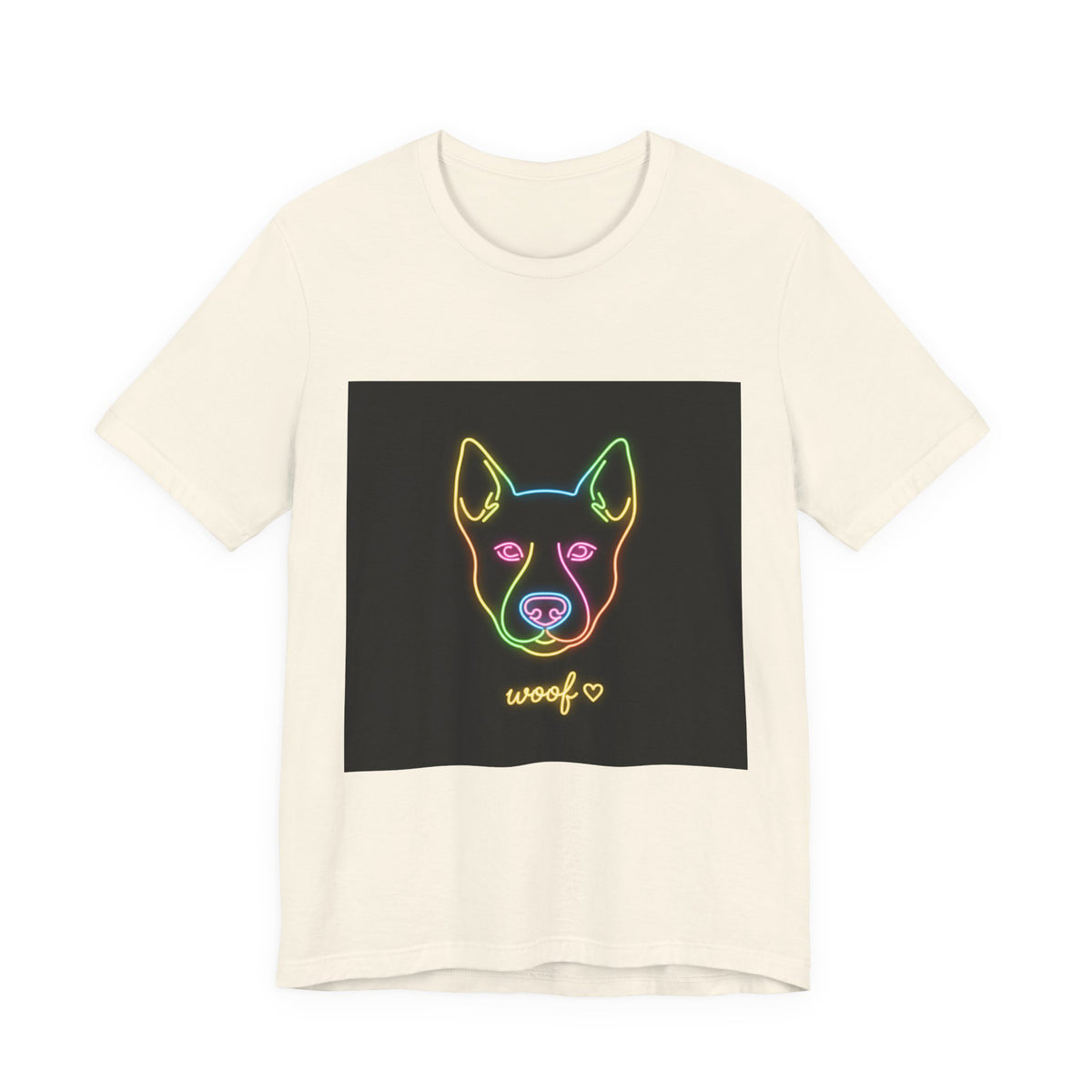 Neon Dog Face Tee — "Woof" Graphic T-Shirt