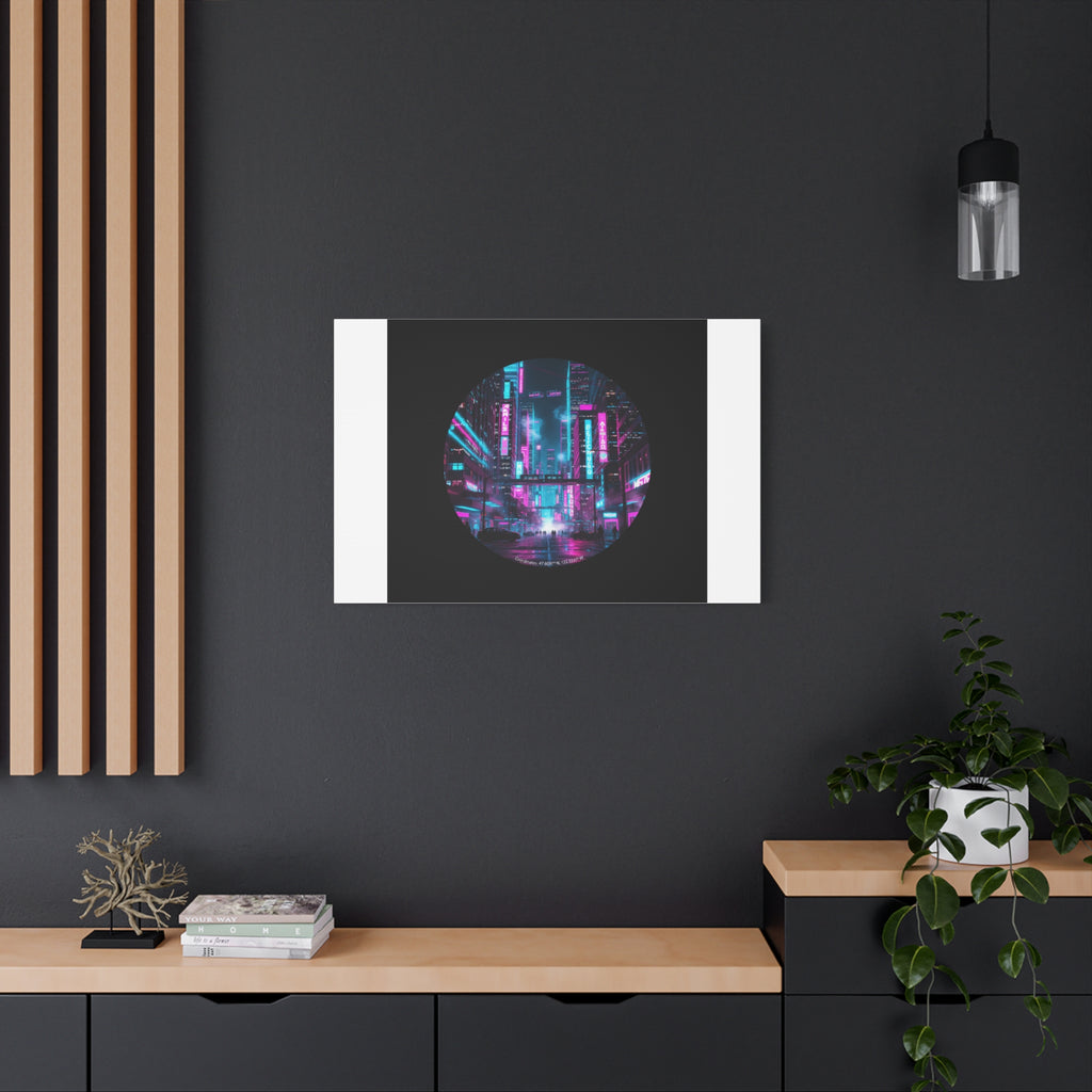 Neon Cyberpunk Cityscape Canvas | synthwave skyline, future city art