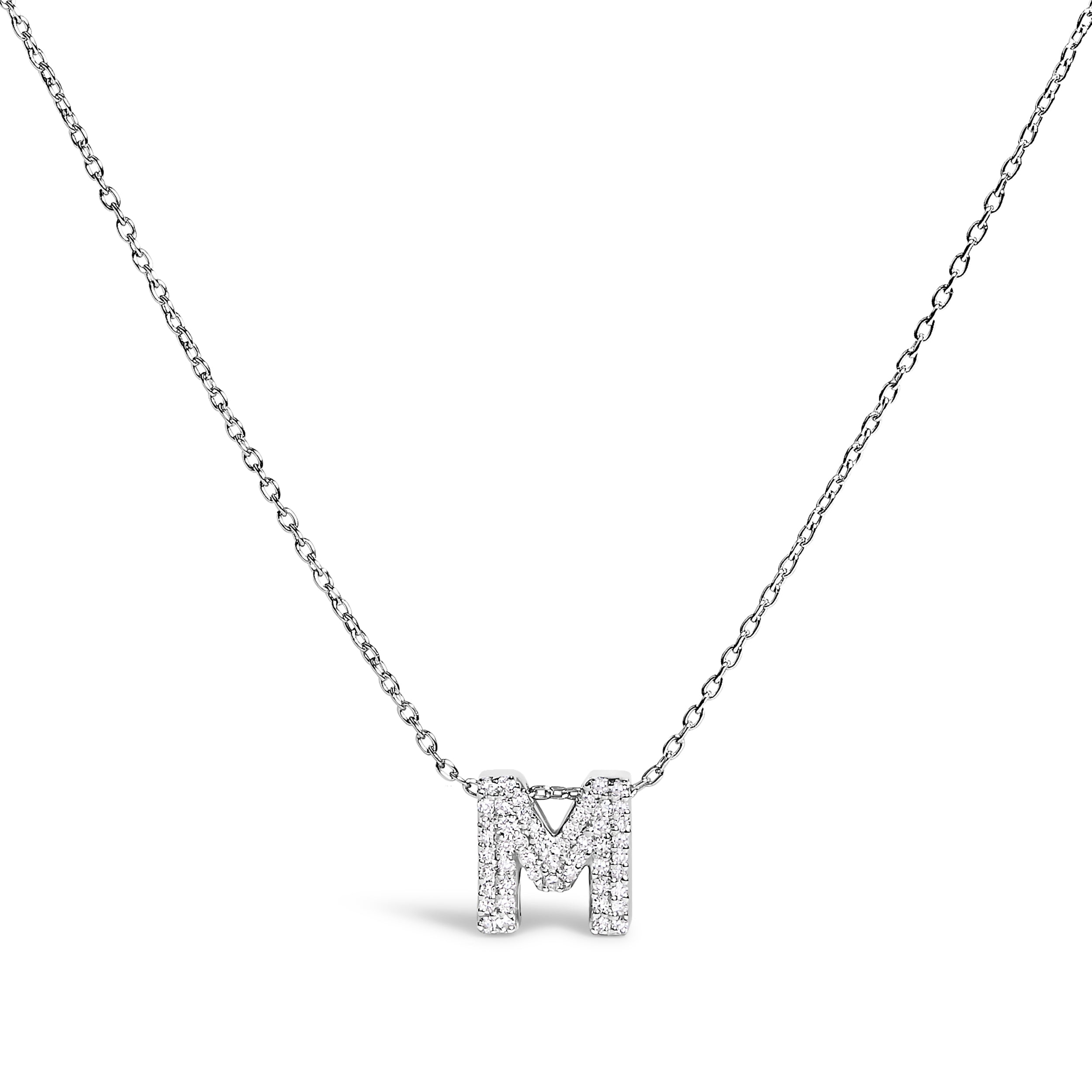 10K White Gold Diamond Accent "A" Initial Bubble Pendant Necklace