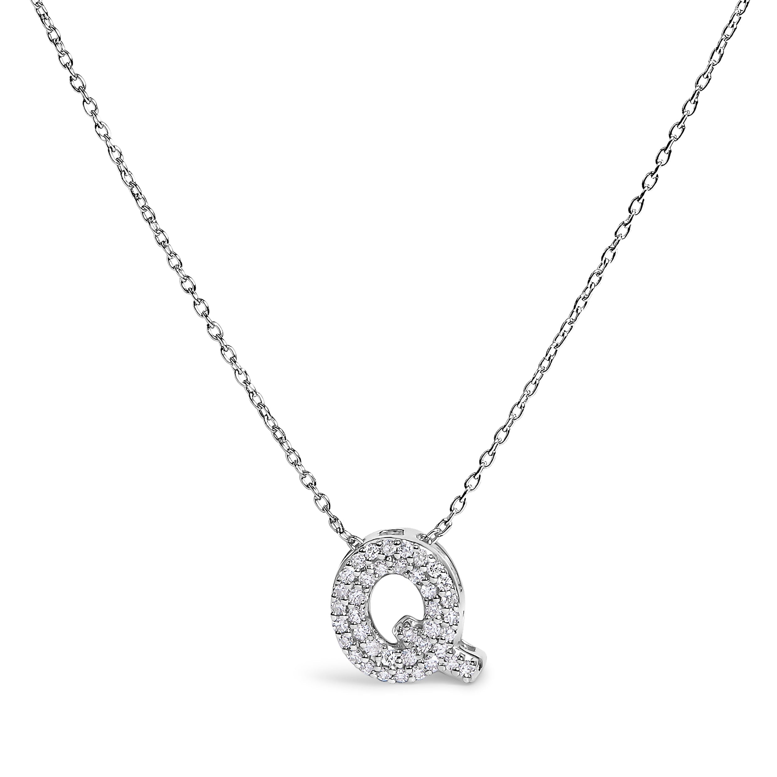 10K White Gold Diamond Accent "A" Initial Bubble Pendant Necklace