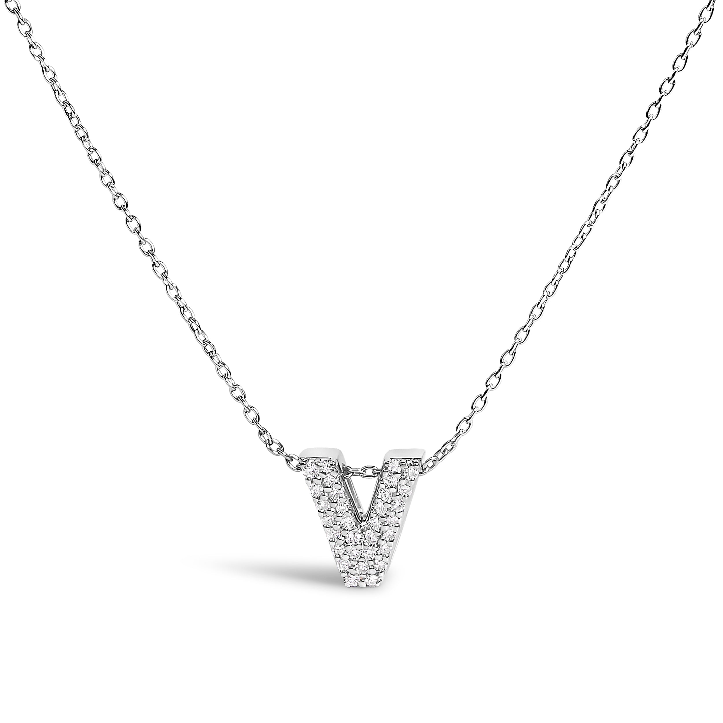 10K White Gold Diamond Accent "A" Initial Bubble Pendant Necklace