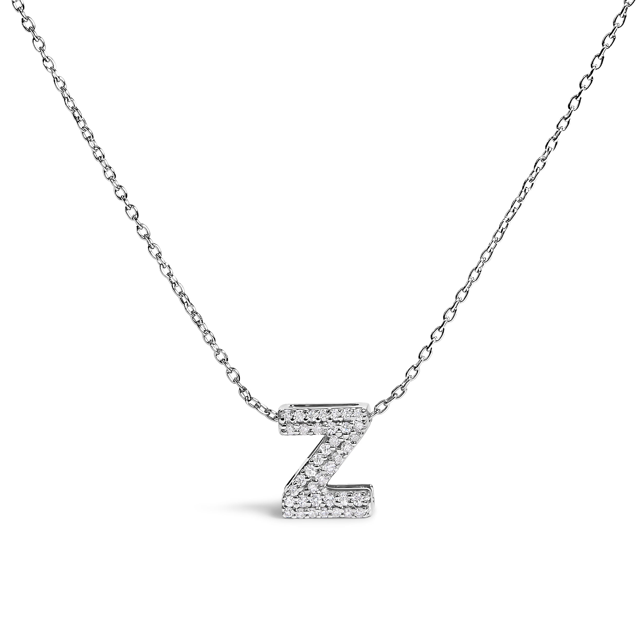 10K White Gold Diamond Accent "A" Initial Bubble Pendant Necklace