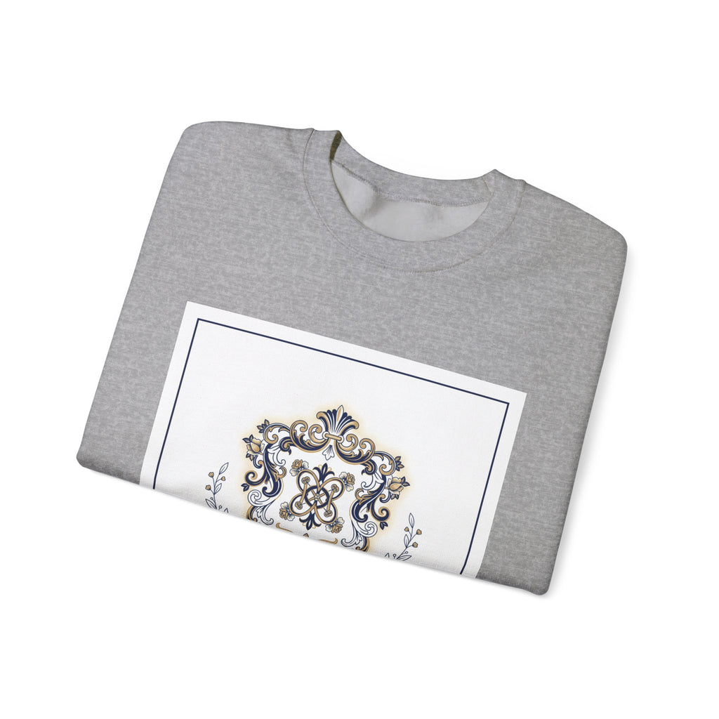Ornate Pin Emblem Crewneck Sweatshirt | brooch graphic, baroque print