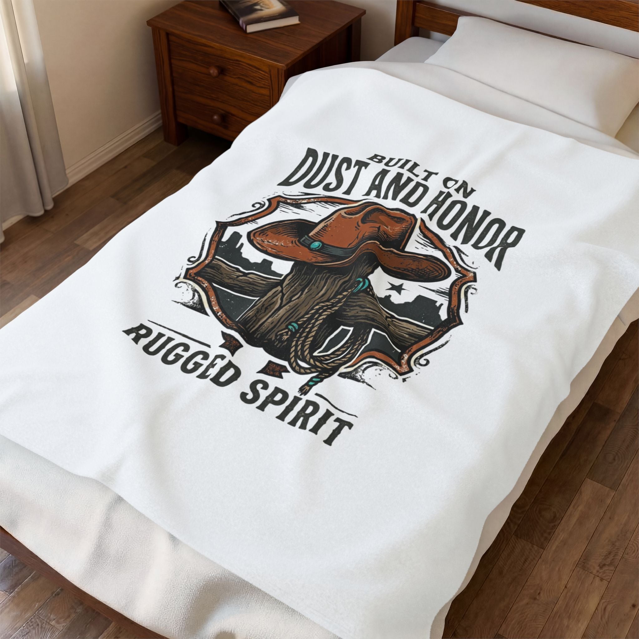 Built on Dust and Honor Velveteen Blanket | Western cowboy, rugged spirit, vintage Americana