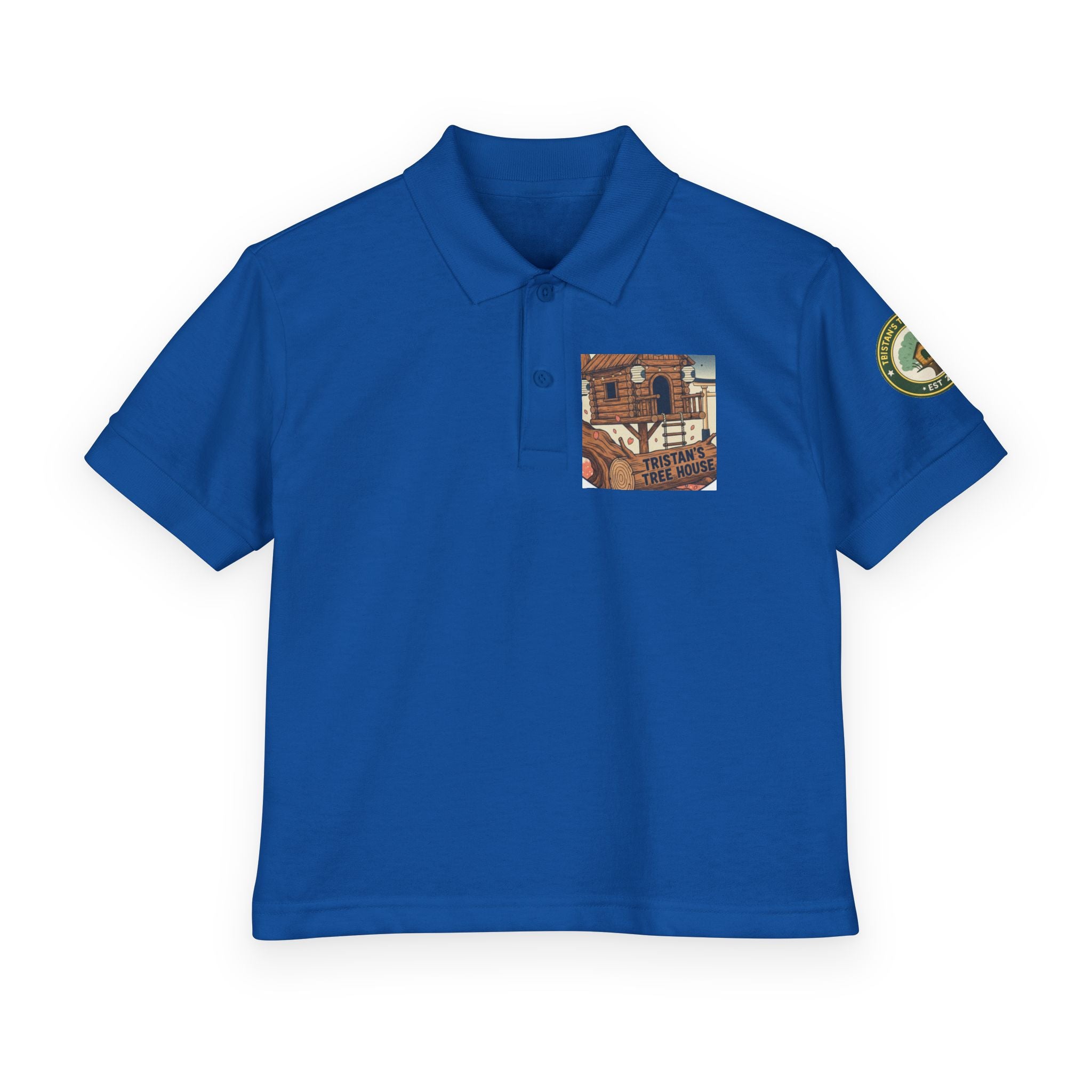 Youth Polo Shirt with Vintage Ski Lodge Pocket & Patch — Kids Outdoor/Resort Style