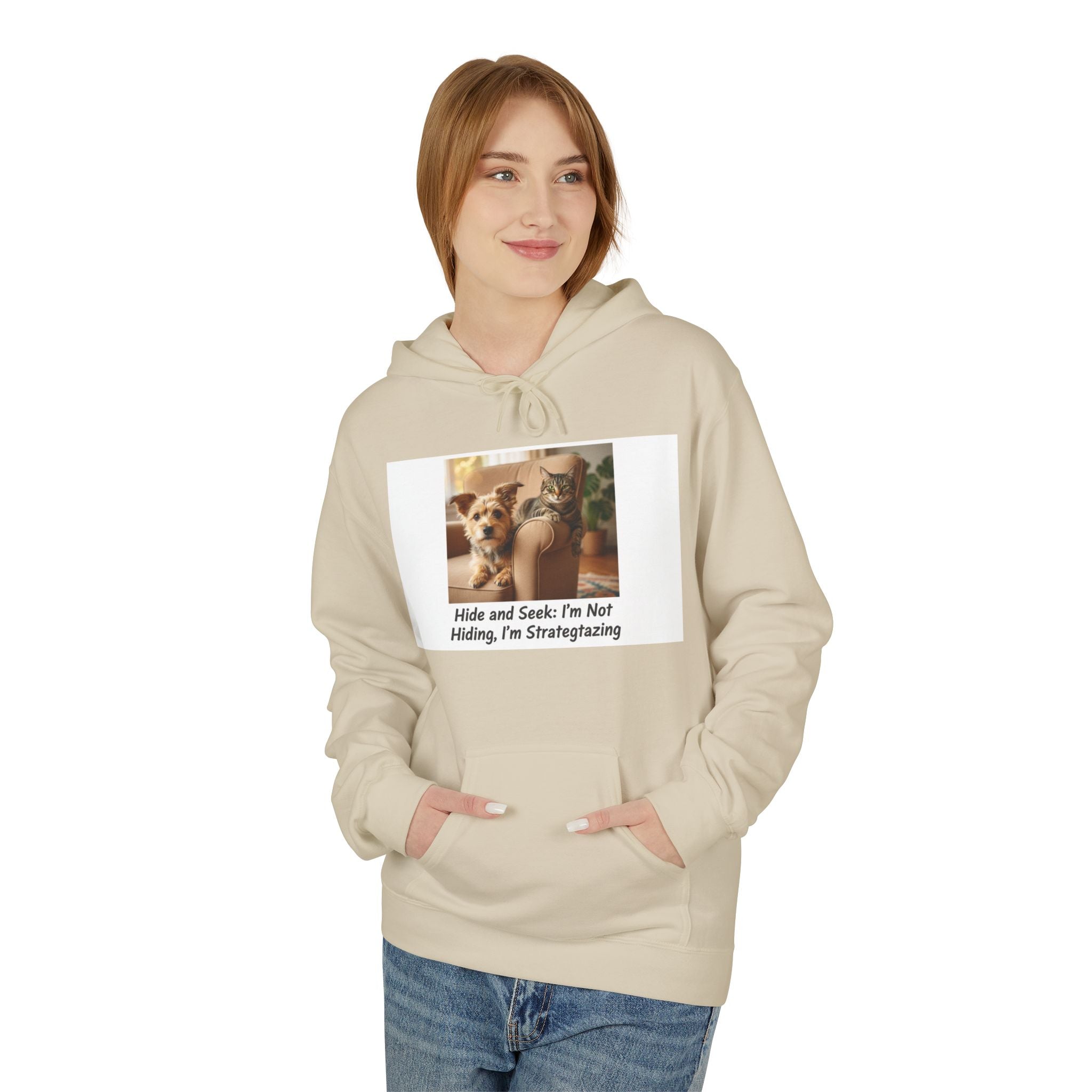 Cute Dog Meme Hoodie — "Hide and Seek; I’m Not Hiding, I’m Strategizing"