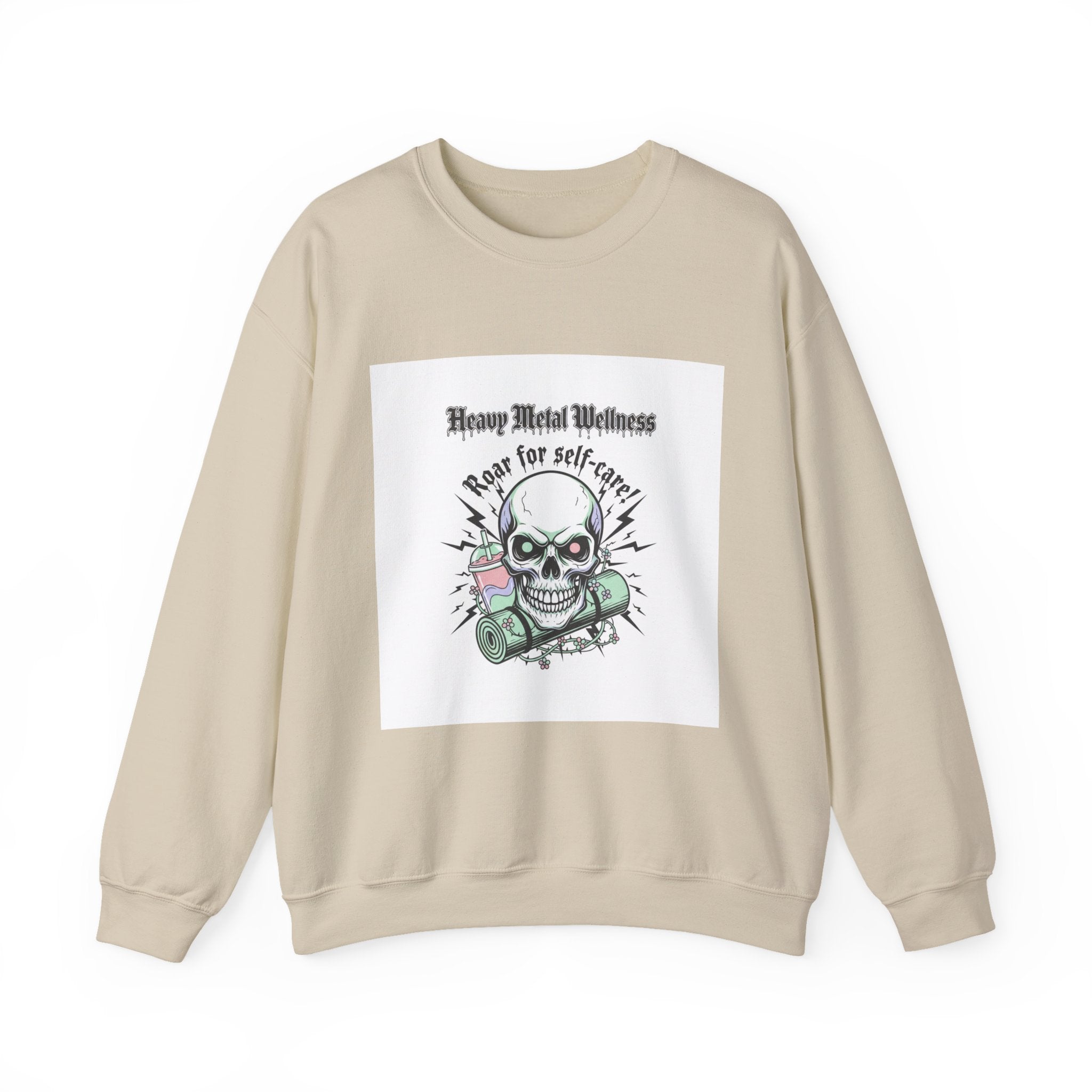 Heavy Metal Wellness Skull Crewneck Sweatshirt | metal font shirt, gothic wellness quote