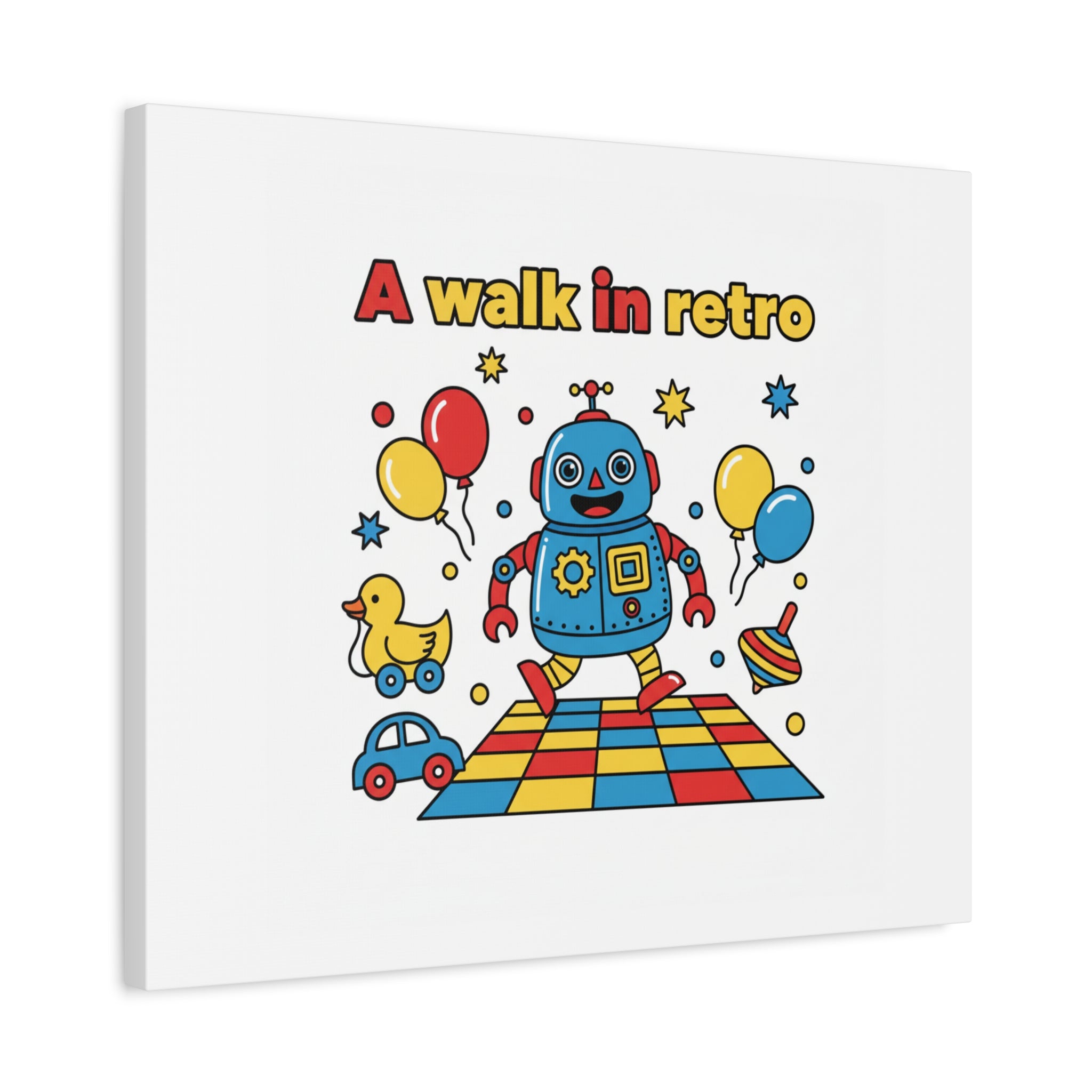Retro Toy Robot Canvas | Throwback Kid, Primary Color Nostalgia