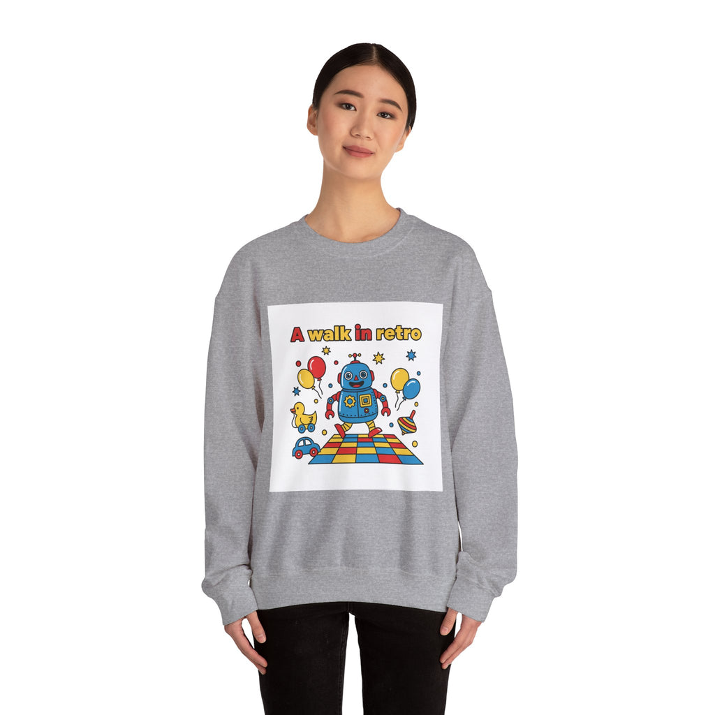 Retro Toy Robot Crewneck Sweatshirt | Throwback Kid, Primary Color Retro