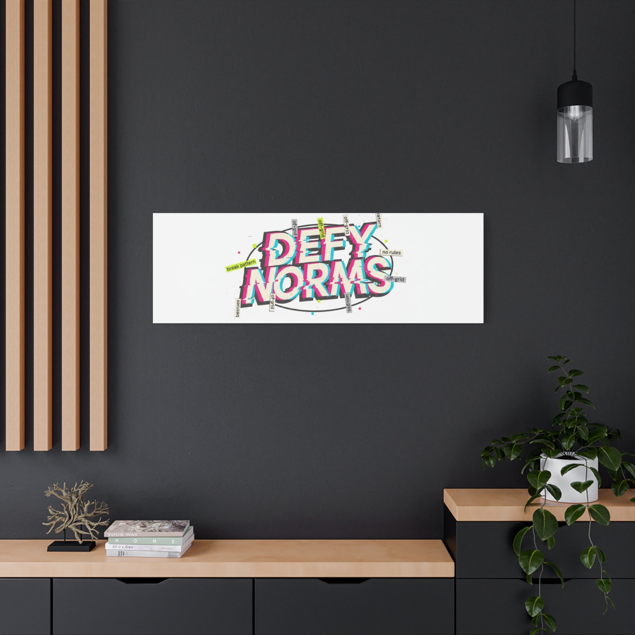 Defy Norms Canvas, Anti-Aesthetic Glitch Typography, Brutalist Poster Style