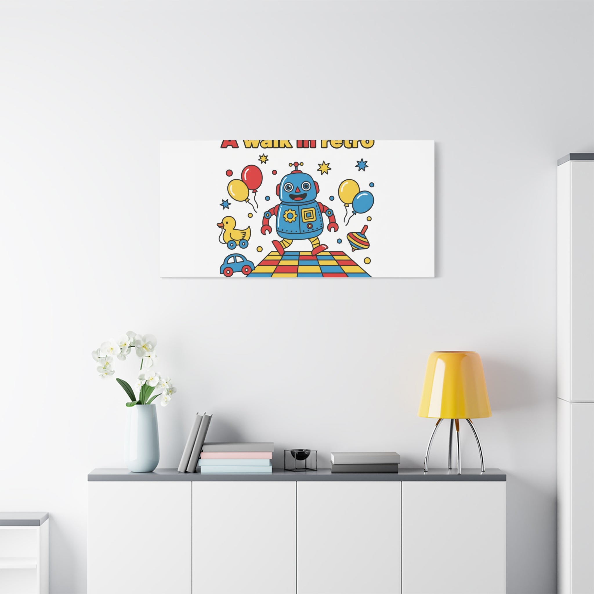 Retro Toy Robot Canvas | Throwback Kid, Primary Color Nostalgia