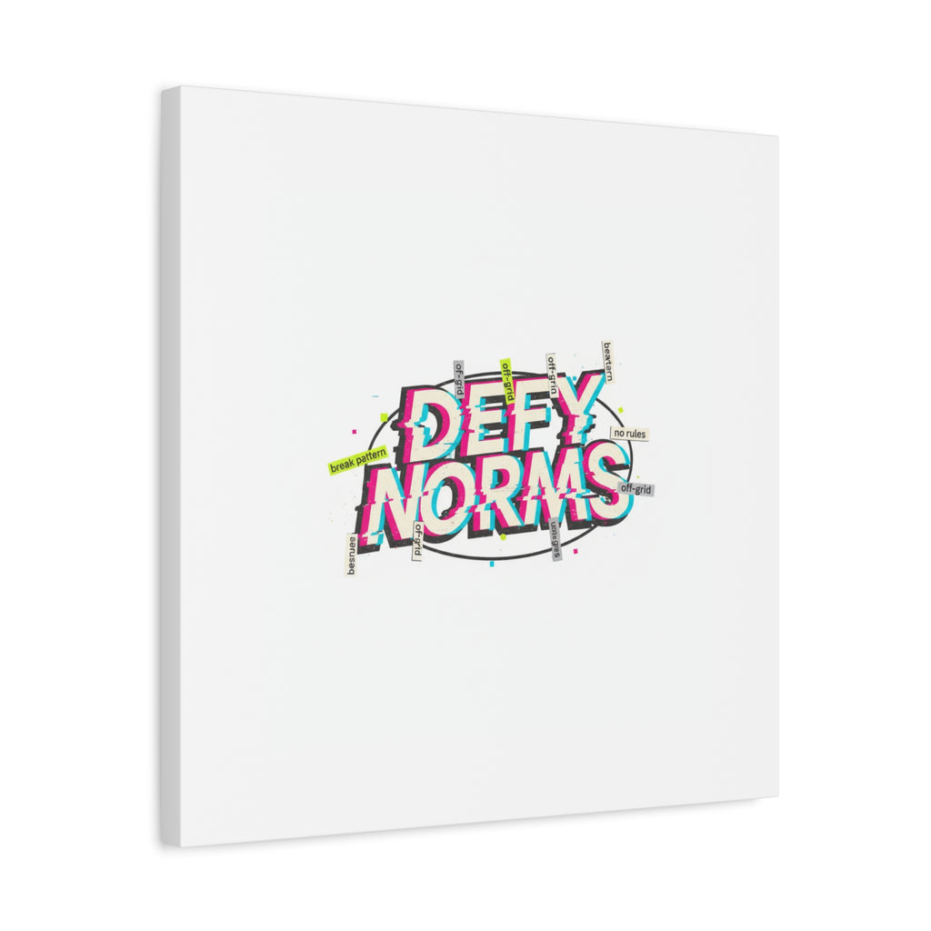 Defy Norms Canvas, Anti-Aesthetic Glitch Typography, Brutalist Poster Style