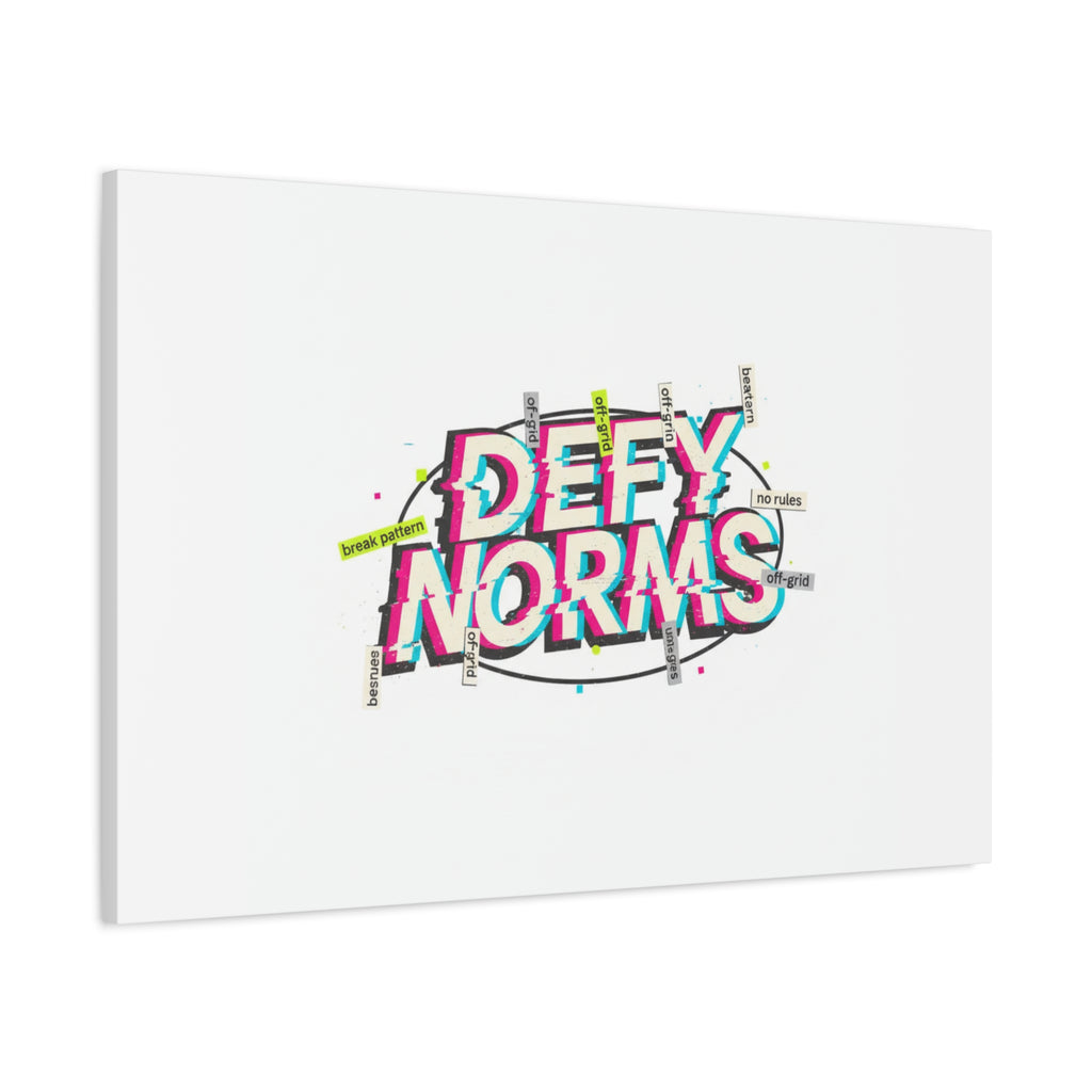 Defy Norms Canvas, Anti-Aesthetic Glitch Typography, Brutalist Poster Style