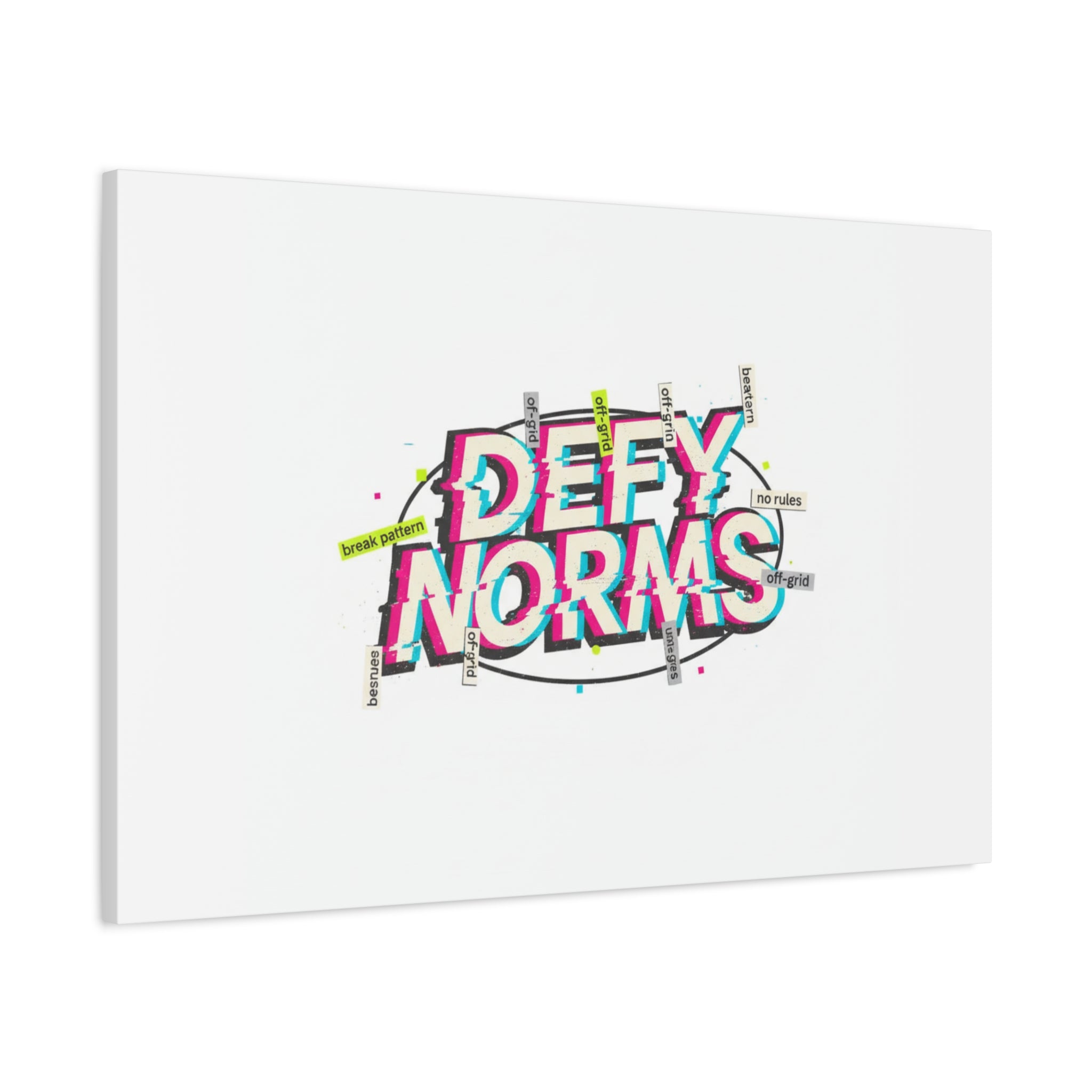 Defy Norms Canvas, Anti-Aesthetic Glitch Typography, Brutalist Poster Style