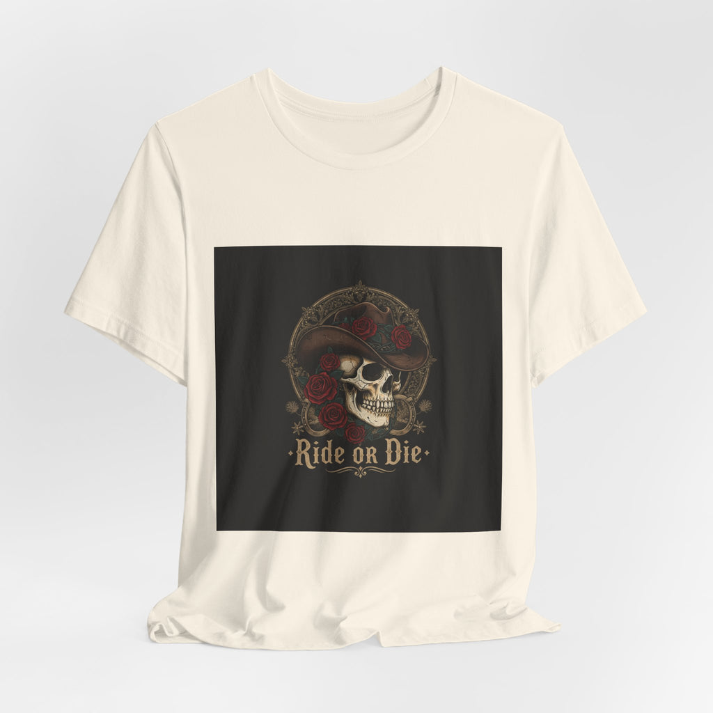 Ride or Die Skull Cowboy Tee | western skull art, gothic Americana