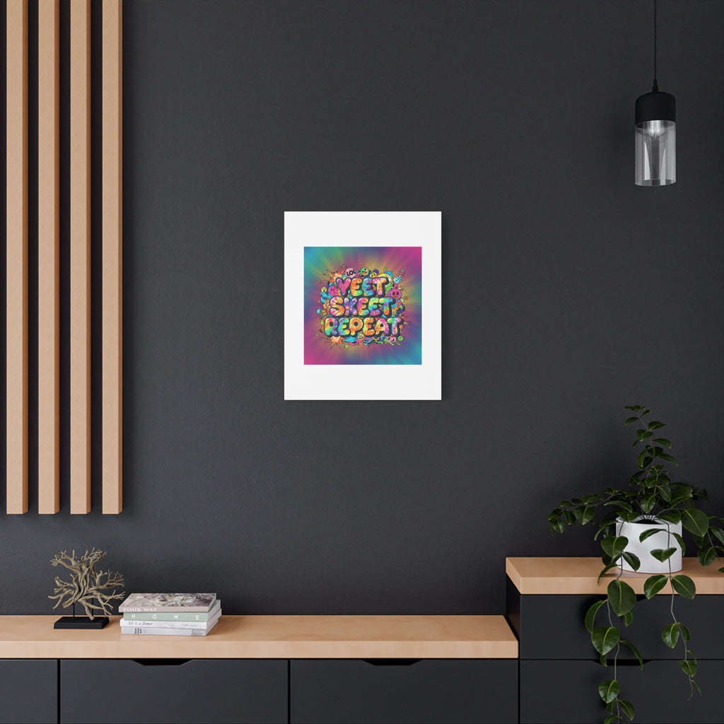 Yeet Skeet Repeat Canvas | Slogan & Glitch Graphic, Meme Phrase Wall Art