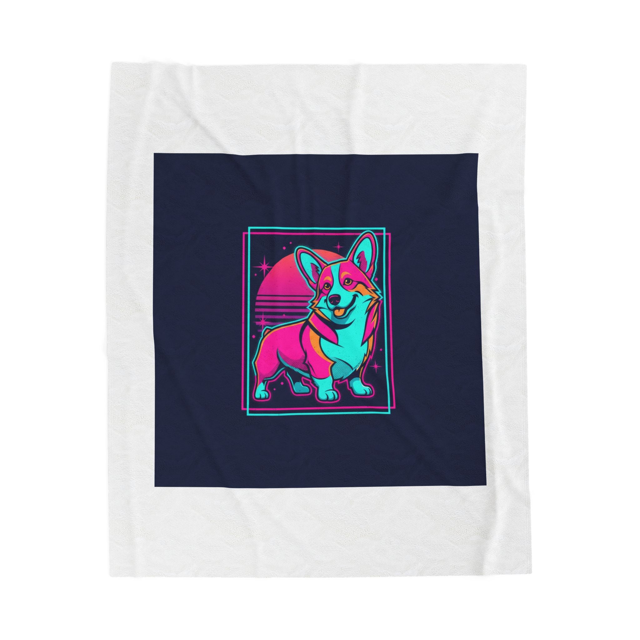 Neon Corgi Illustration Velveteen Blanket | Friendship Valentine, Platonic Love