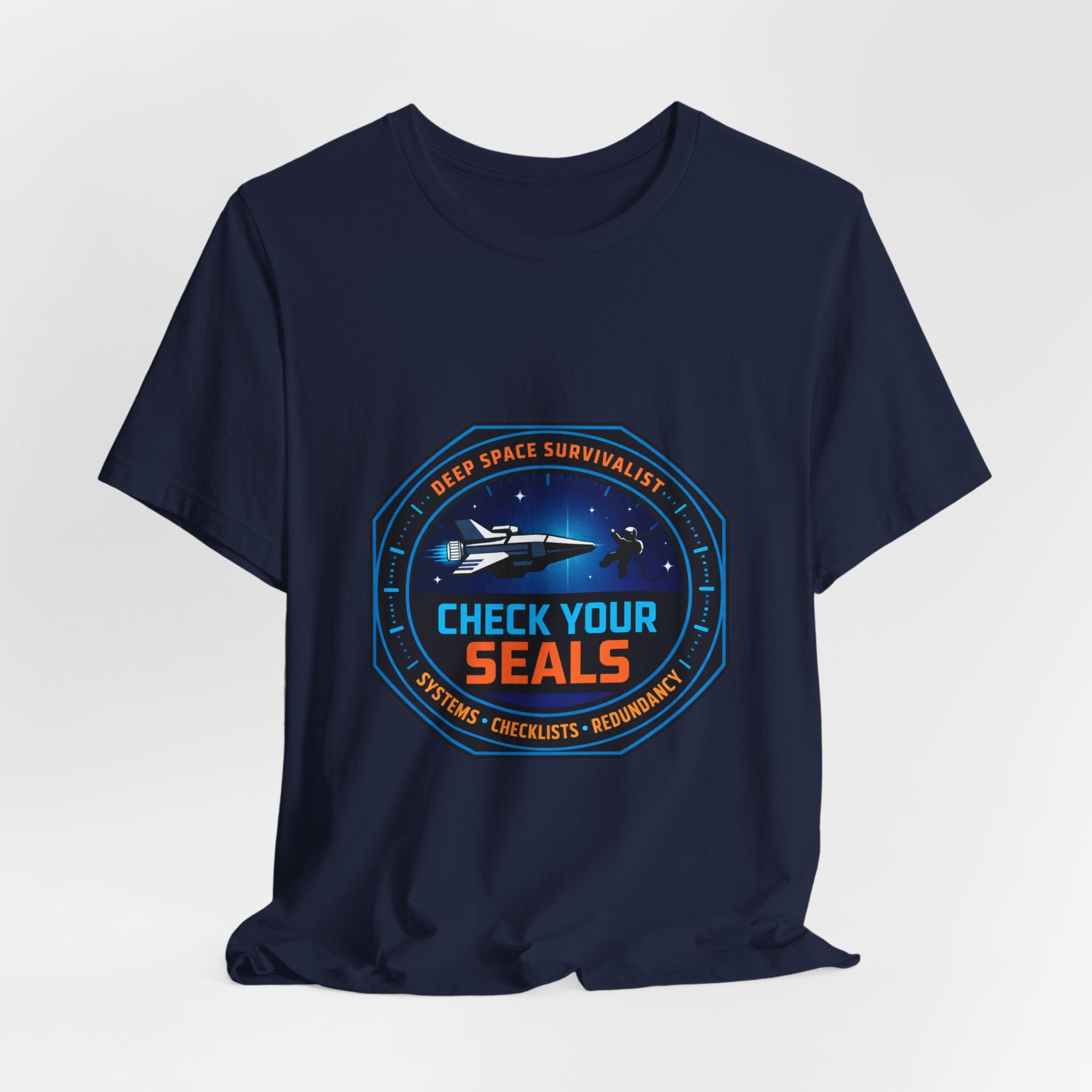 Check Your Seals Mission Patch T-Shirt | hard sci‑fi, space survival