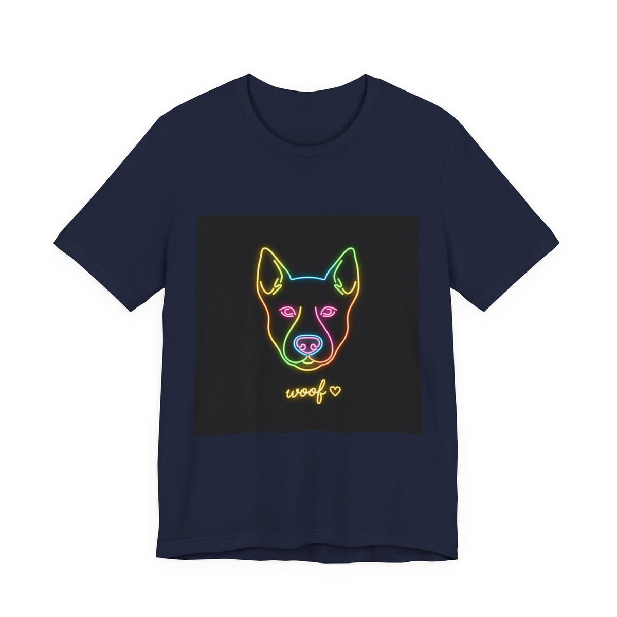 Neon Dog Face Tee — "Woof" Graphic T-Shirt