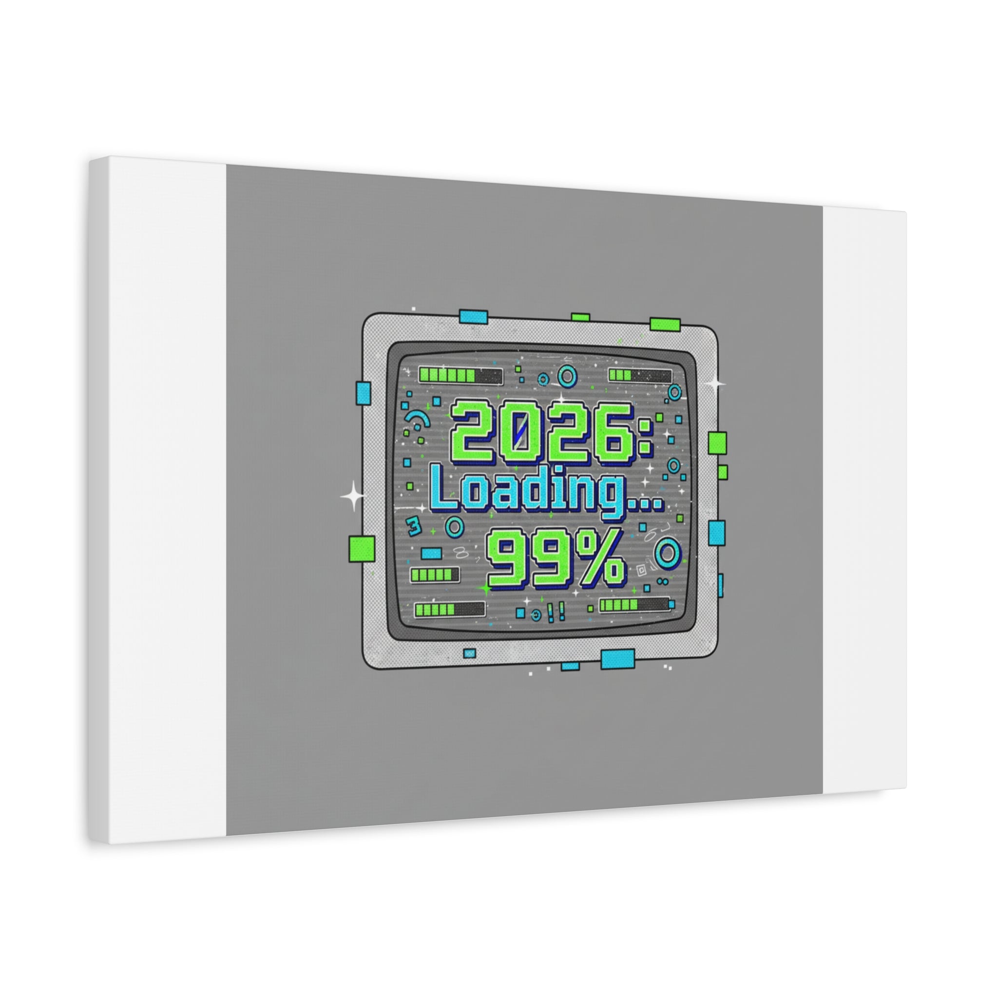 2026 Loading 99% Canvas | NYE countdown, retro system interface