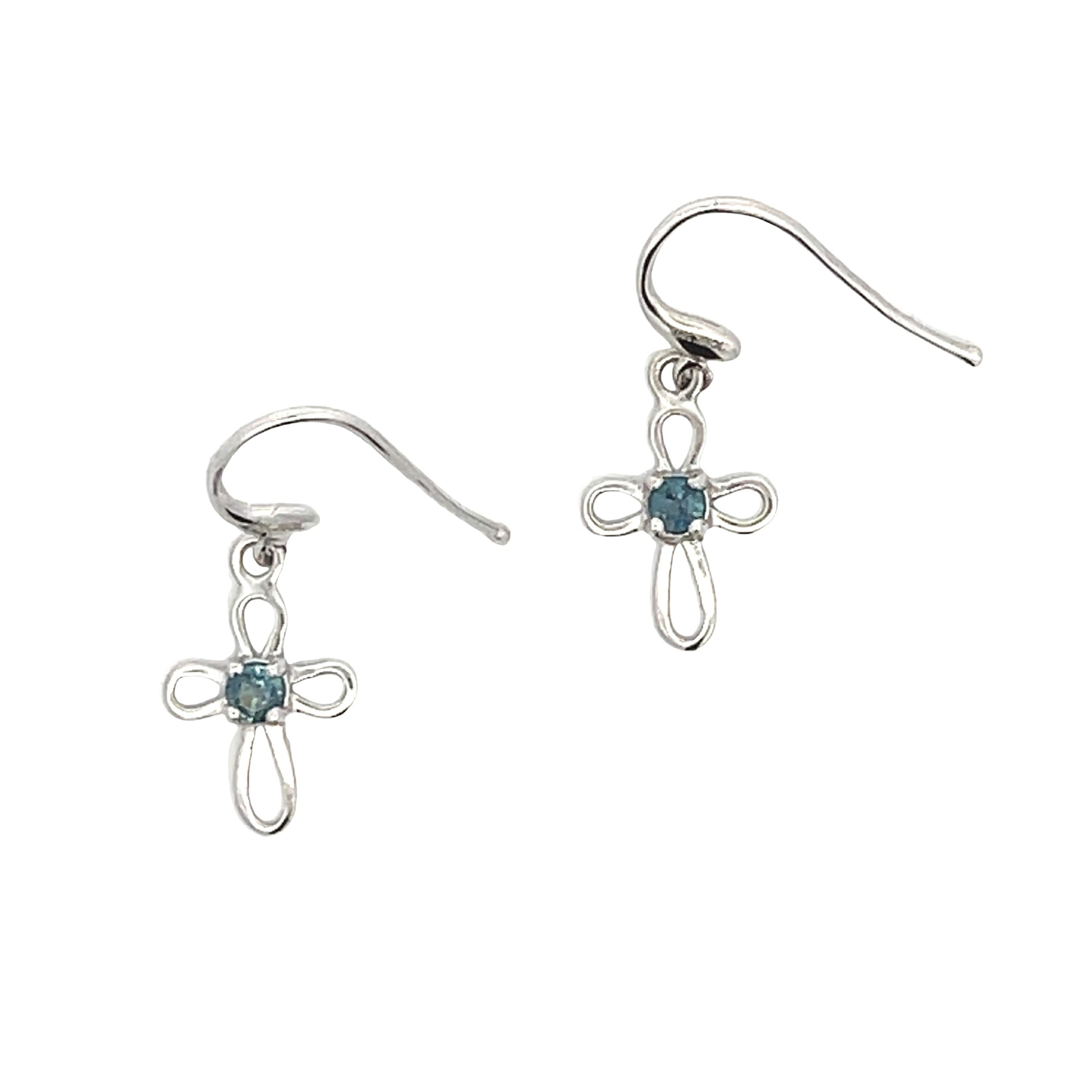 Natural .27ct Sapphire Cross Earrings 10KT White Gold